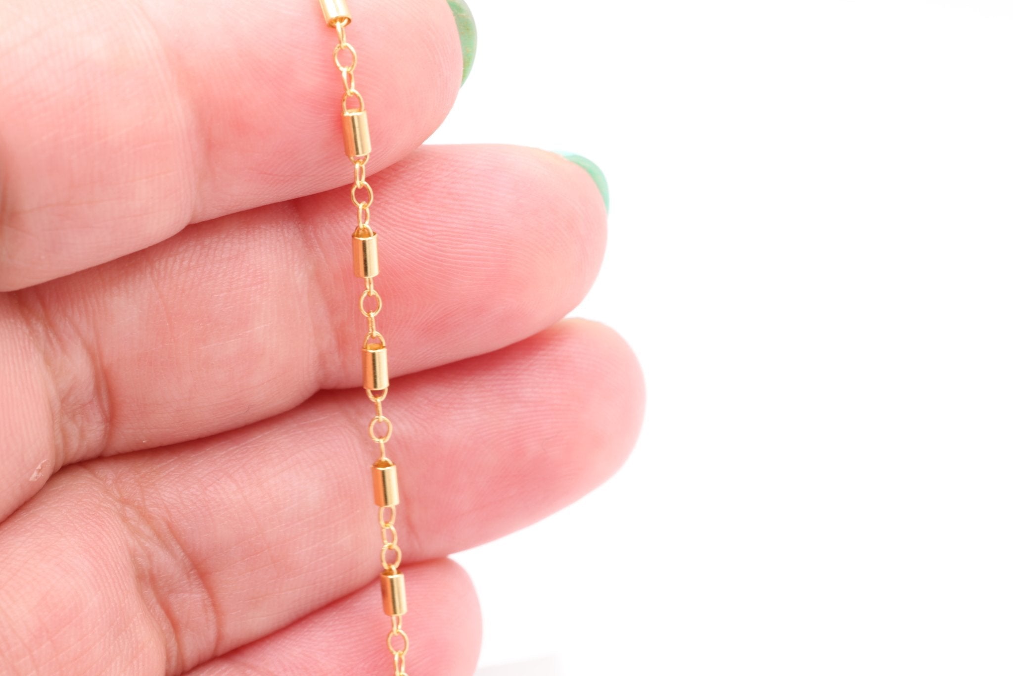1.5mm x 3mm Tube Bar Chain, Gold - Filled or Sterling Silver, Cylinder Straight Tube Bar Link, Bulk Pay Per Foot Uncut Spools For Jewelers - HarperCrown
