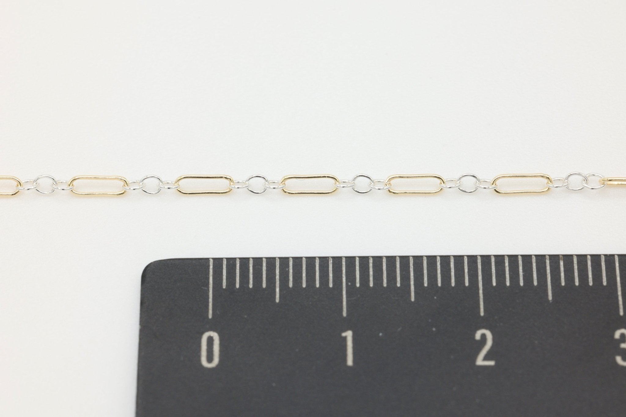 1.5mm x 4.5mm Long & Short Two Tone Chain, 14/20 Gold - Filled and 925 Sterling Silver, Wholesale, Pay Per Foot, 1 & 3 Link Jewelry Making Chain - HarperCrown