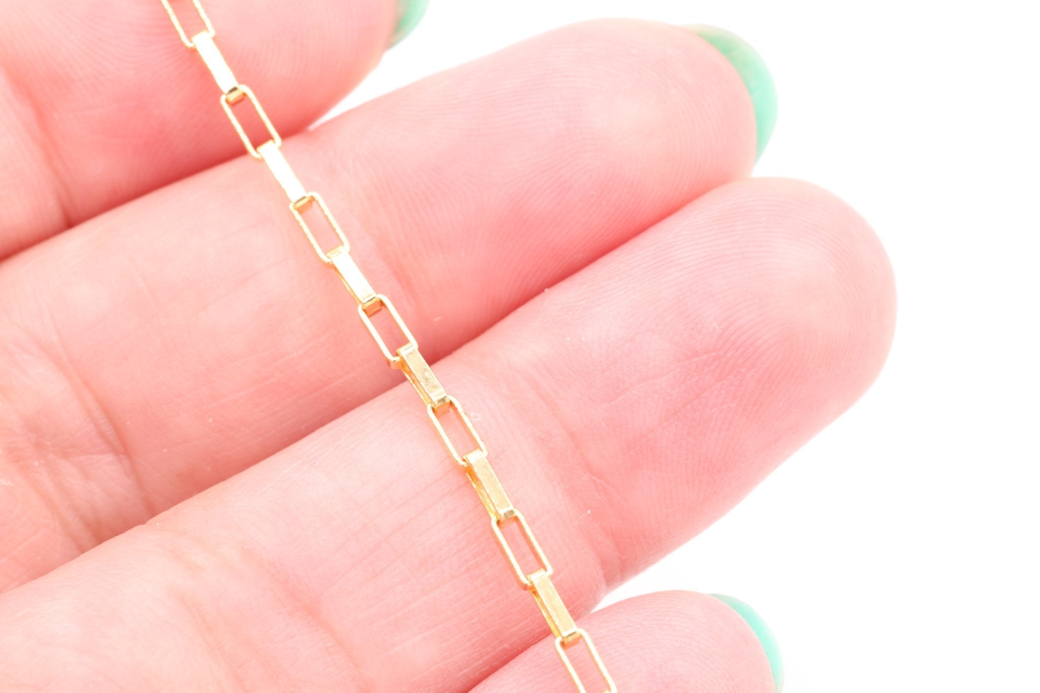 1.5mm x 4mm Elongated Box Chain, 14K Gold - Filled, Bulk DIY Spool Pay Per Foot Jewelry Making Chain - HarperCrown