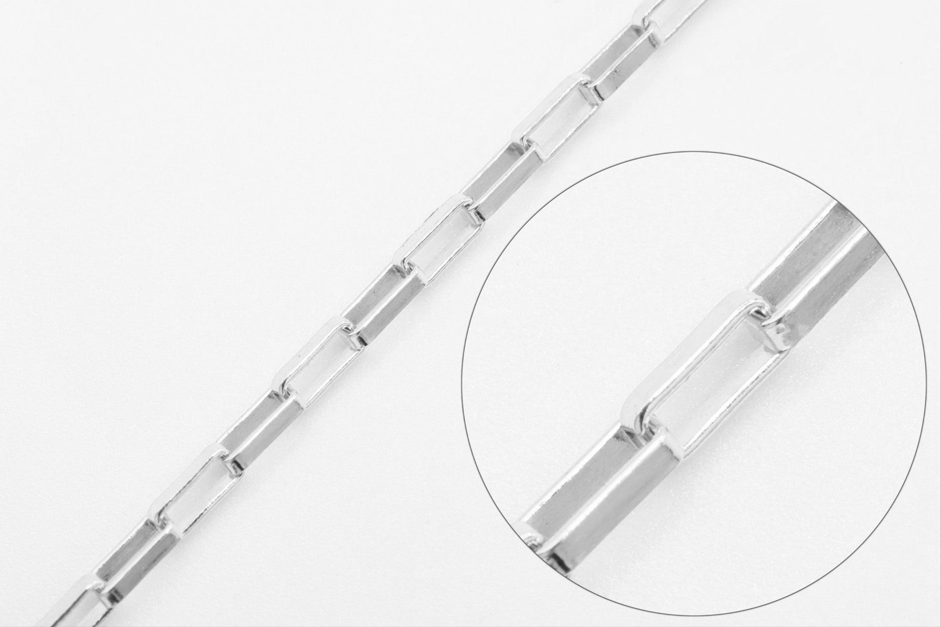 1.5mm x 4mm Elongated Box Chain, Sterling Silver, Bulk DIY Spool Pay Per Foot Jewelry Making Chain - HarperCrown