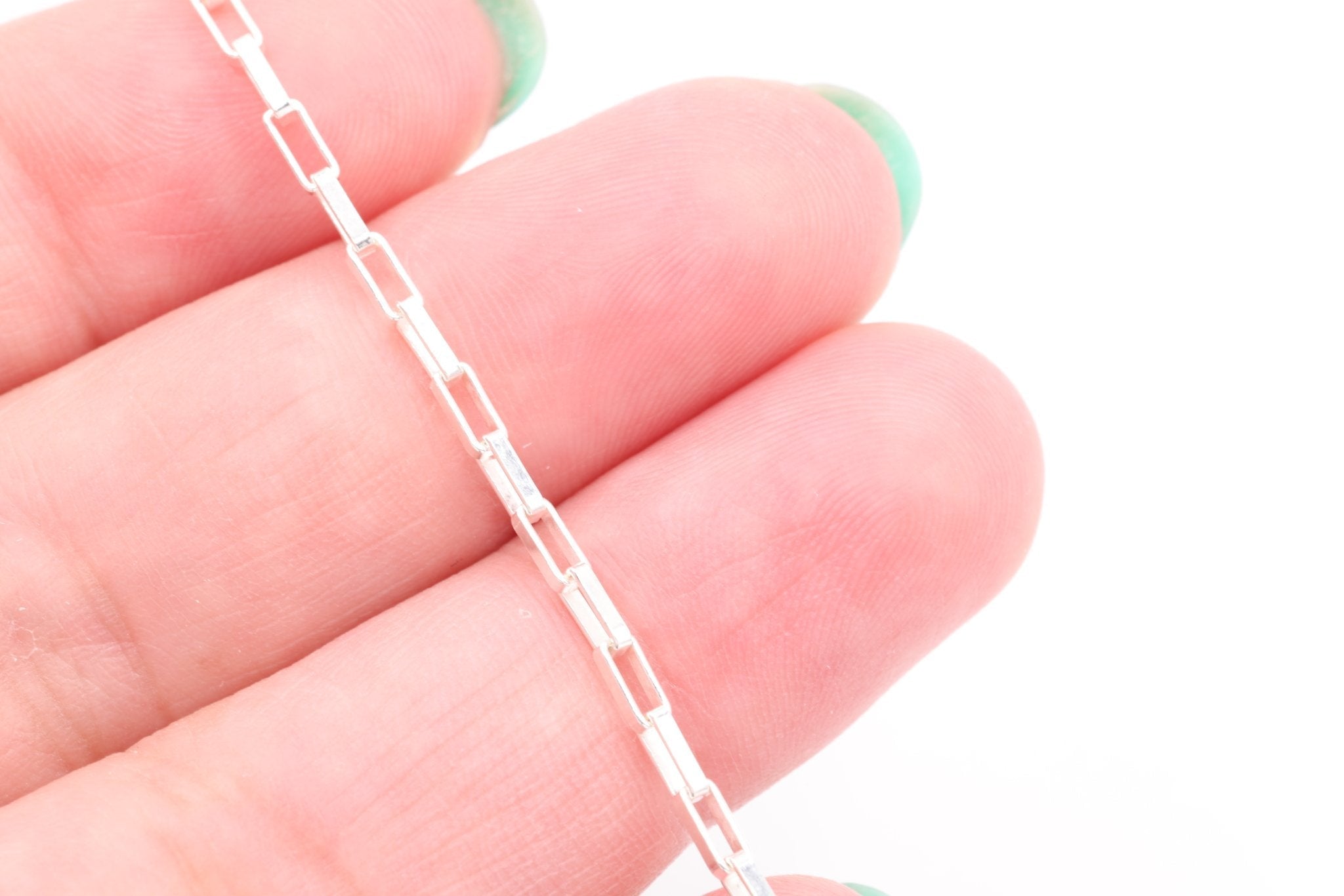 1.5mm x 4mm Elongated Box Chain, Sterling Silver, Bulk DIY Spool Pay Per Foot Jewelry Making Chain - HarperCrown