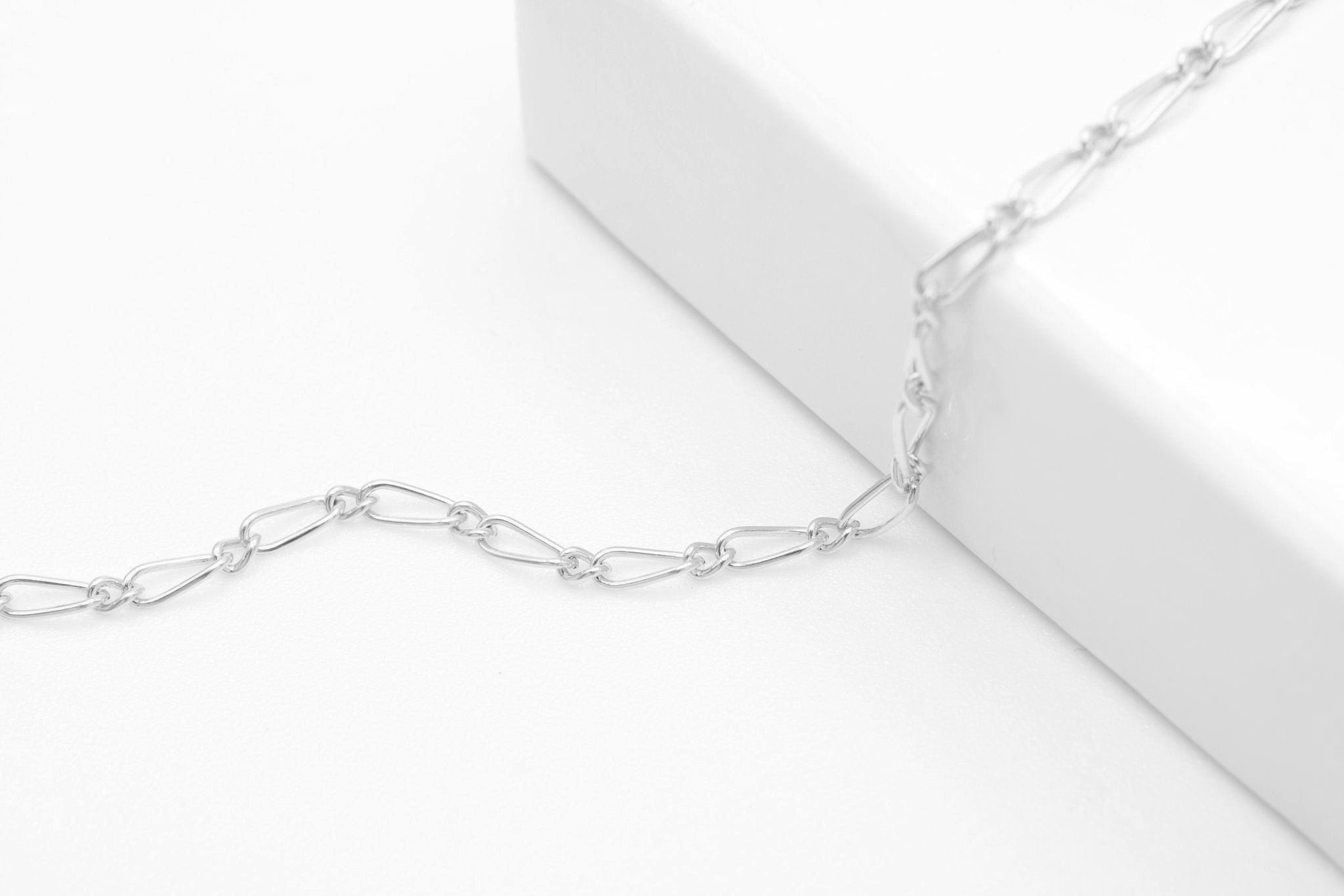 1.5mm x 4mm Figaro Chain, 925 Sterling Silver, Bulk DIY Spool Pay Per Foot Jewelry Making Chain - HarperCrown