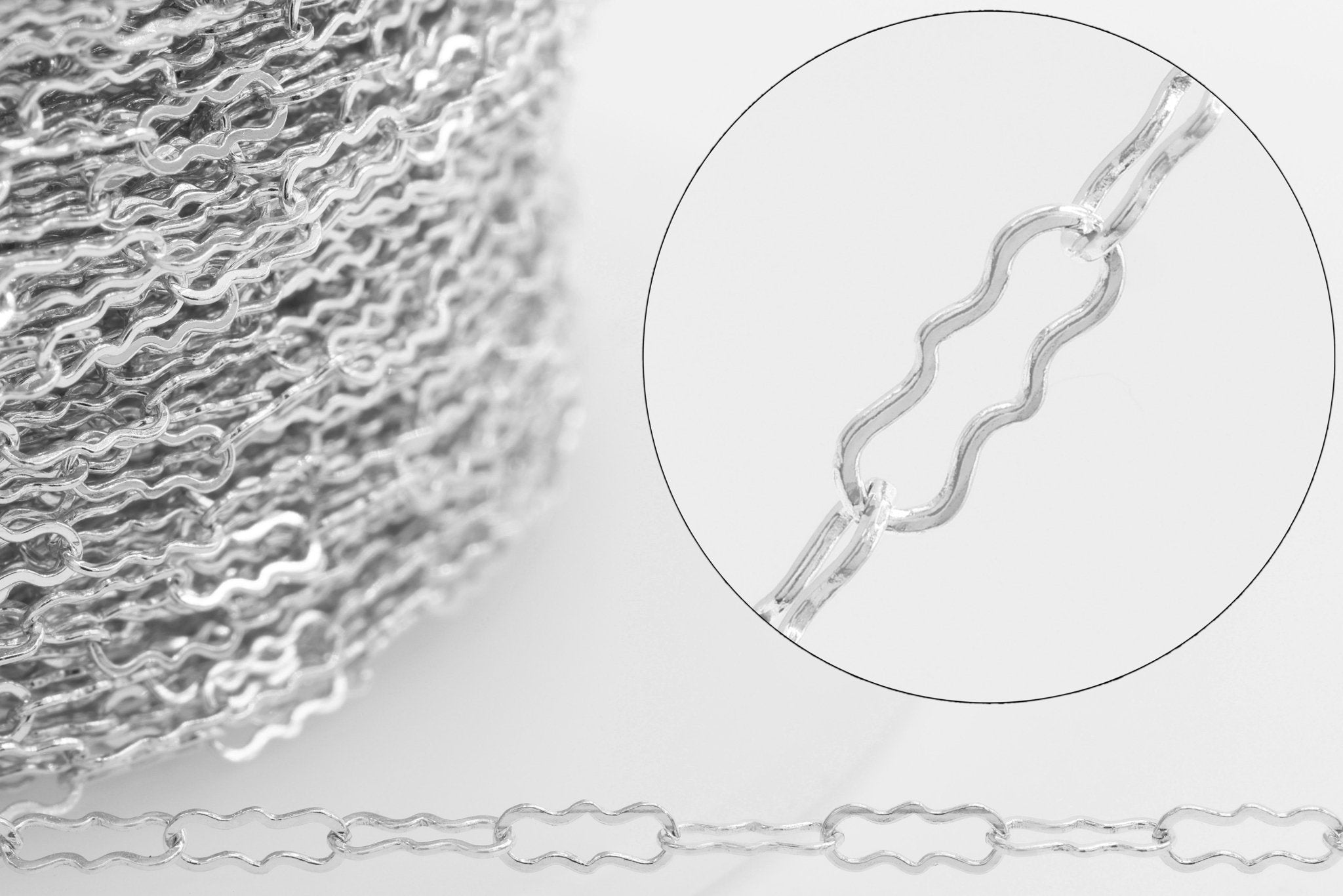 1.5mm x 4mm Flat Krinkle Chain, 925 Sterling Silver, Wholesale, Pay Per Foot, Jewelry Making Chain - HarperCrown