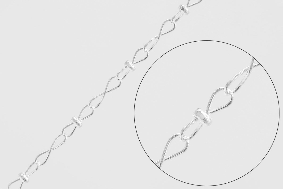 1.8mm Figure Eight Satellite Chain, 925 Sterling Silver, Wholesale, Pay Per Foot, Jewelry Making Chain - HarperCrown