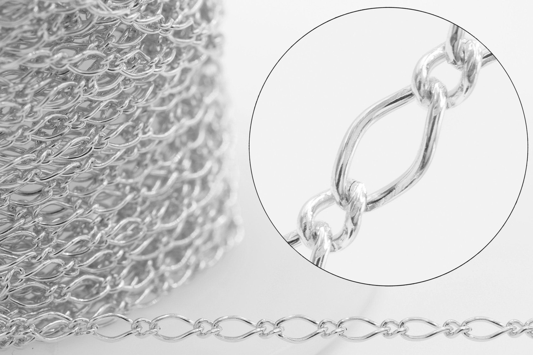 1.8mm Marquise Long & Short Chain, 925 Sterling Silver, Wholesale, Pay Per Foot, Jewelry Making Chain - HarperCrown