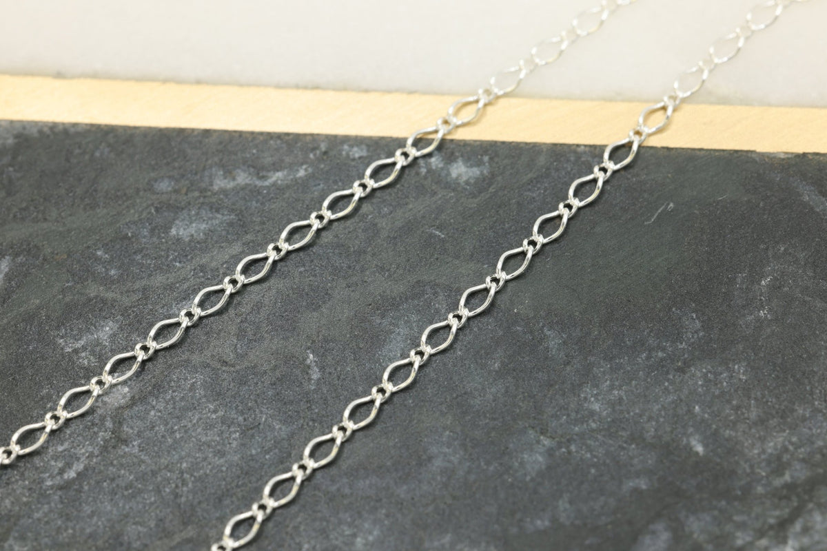 1.8mm Marquise Long & Short Chain, 925 Sterling Silver, Wholesale, Pay Per Foot, Jewelry Making Chain - HarperCrown
