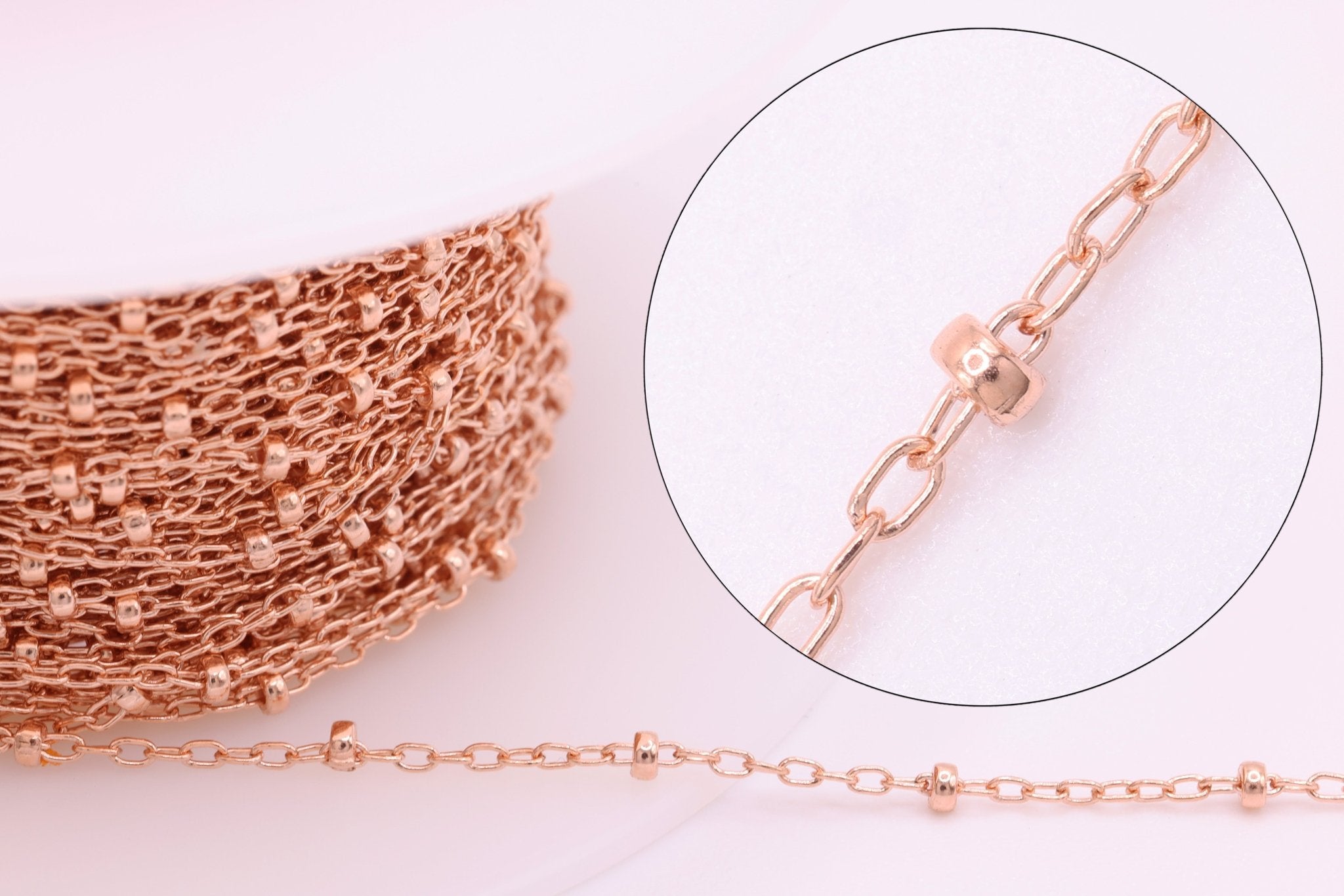 1.8mm Satellite Roundel Cable Chain, 14/20 Rose Gold - Filled, Wholesale, Roundel Bead Chain Jewelry Making - HarperCrown