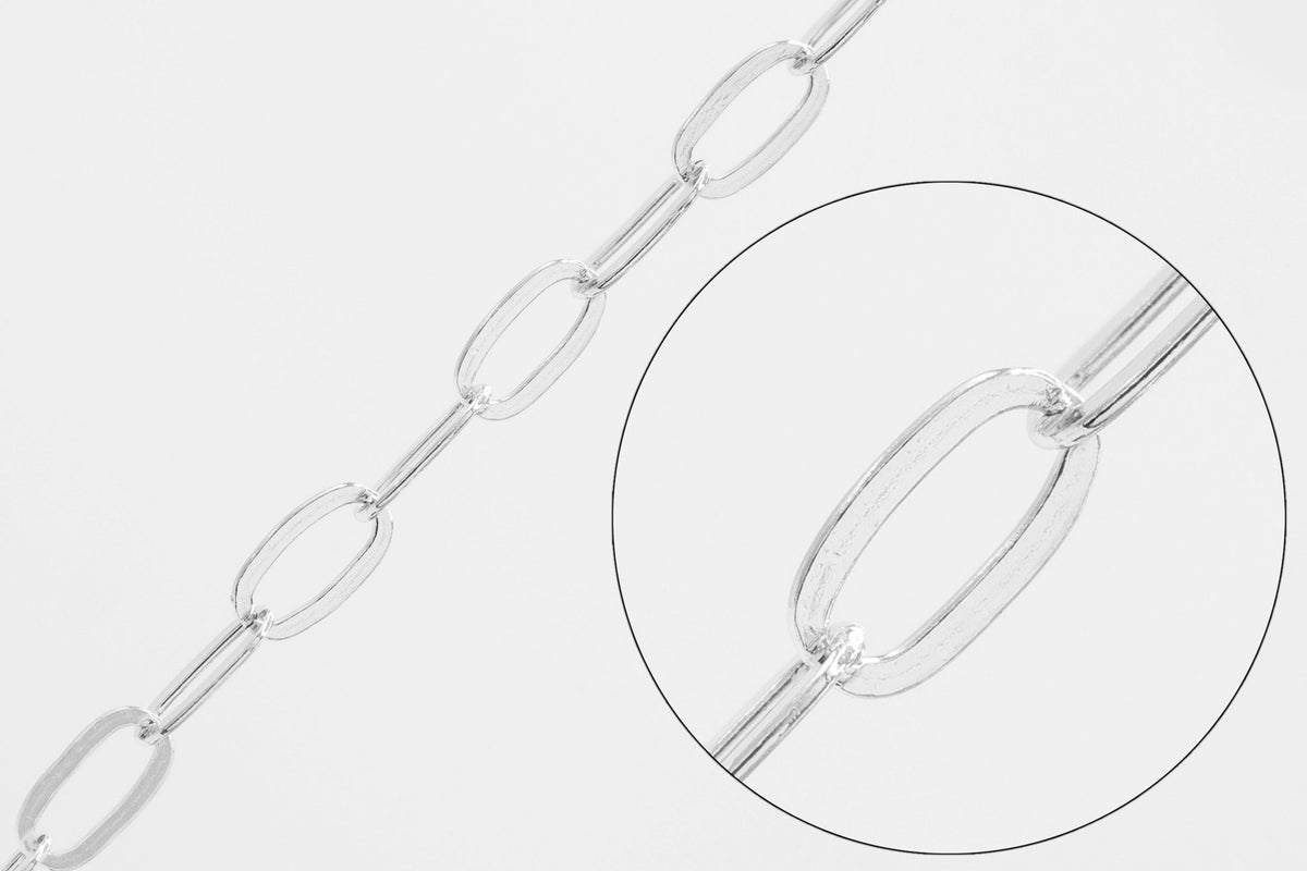 1.8mm x 3.6mm Elongated Flat Paperclip Chain, 925 Sterling Silver, Wholesale, Pay Per Foot, Jewelry Making Chain - HarperCrown