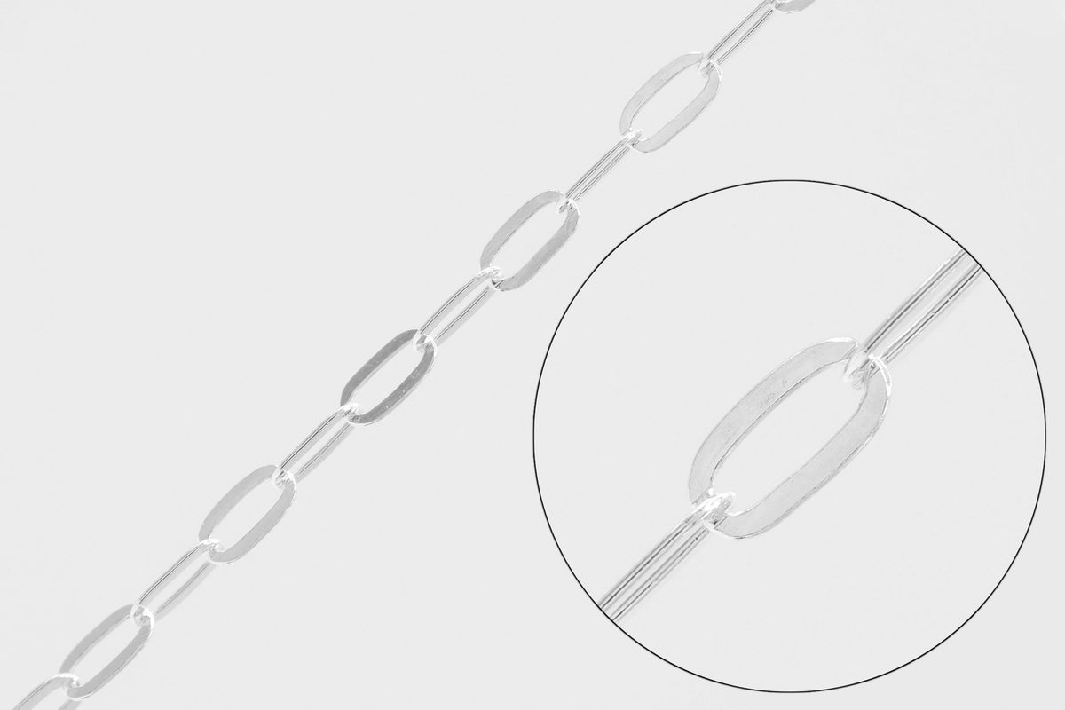 1.8mm x 3.6mm Elongated Flat Paperclip Chain, 925 Sterling Silver, Wholesale, Pay Per Foot, Jewelry Making Chain - HarperCrown