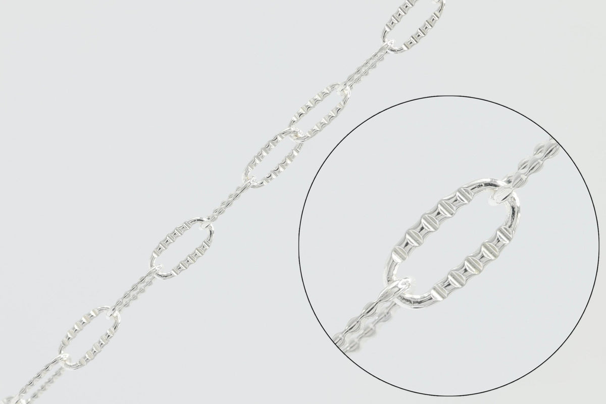 1.8mm x 3.7mm Knurled Paperclip Chain, 925 Sterling Silver, Wholesale, Pay Per Foot, Jewelry Making Chain - HarperCrown