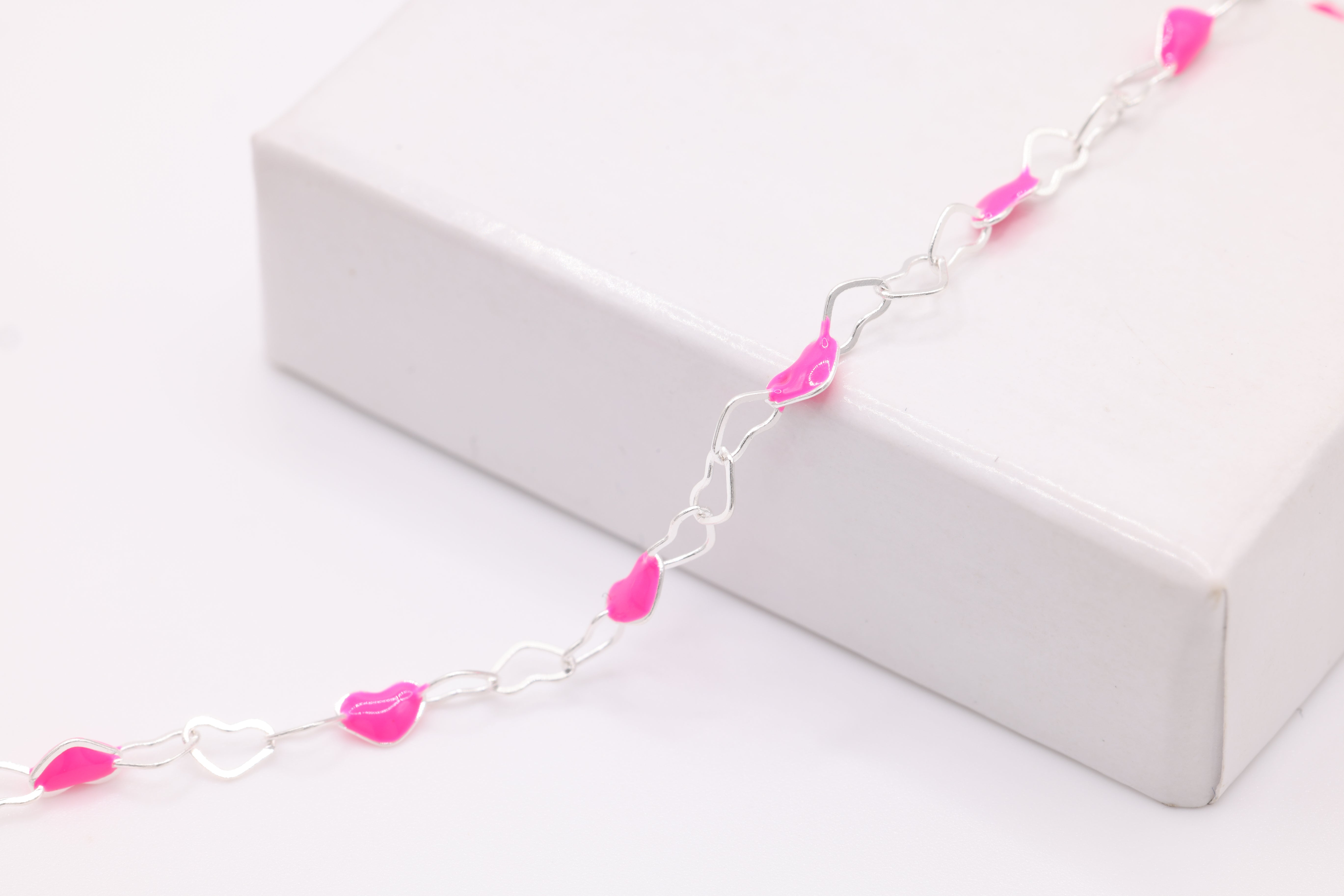 3mm x 3mm Heart Pink Enamel Chain, 925 Sterling Silver, Enamel Color Unfinished Chain Permanent Jewelry