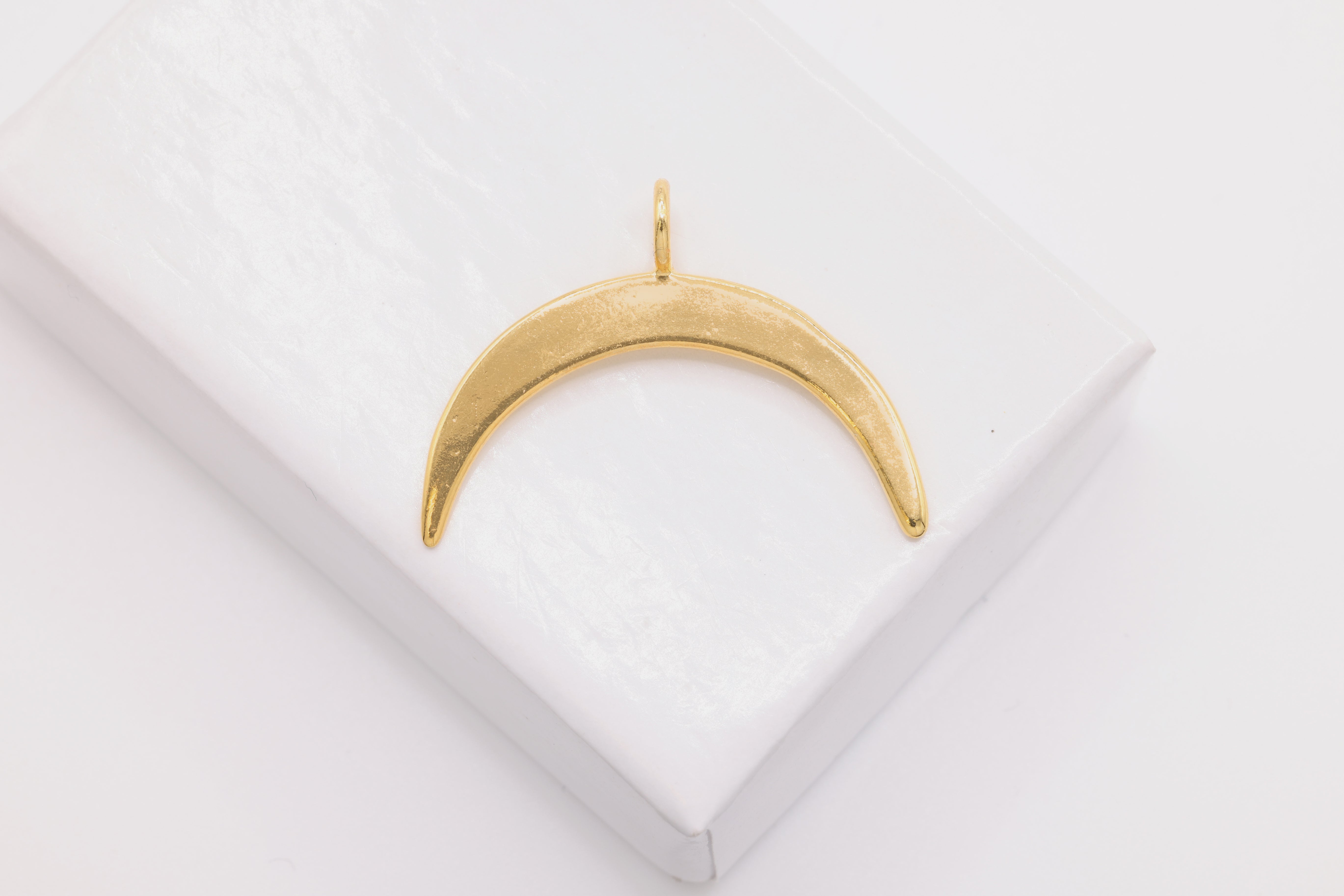 Thin Crescent Moon Charm, Wholesale, 18K Yellow Gold-Plated 925 Sterling Silver, 24mm x 17mm
