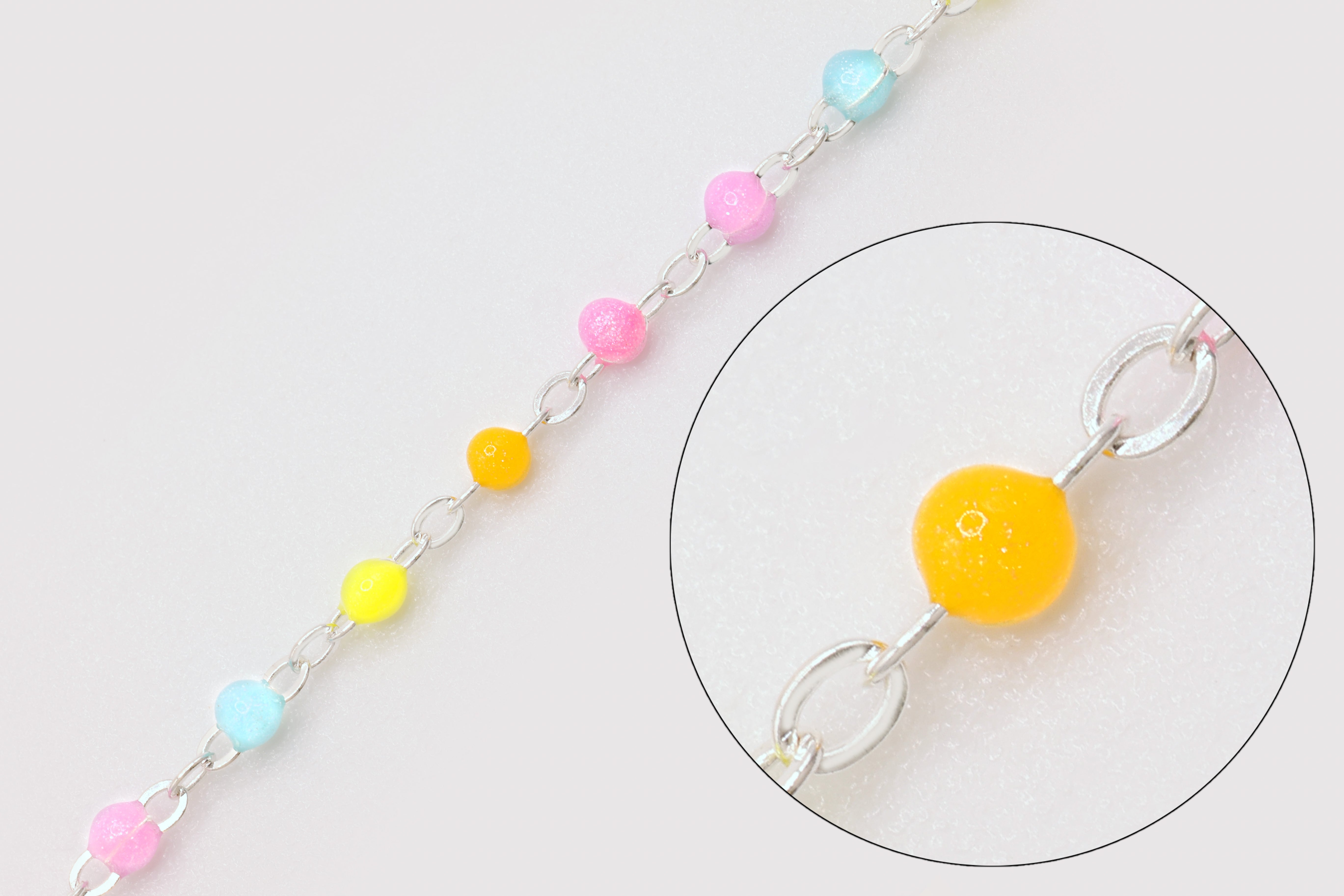 1.5mm Multi Color Enamel Cable Chain, 925 Sterling Silver, Wholesale, Pay Per Foot