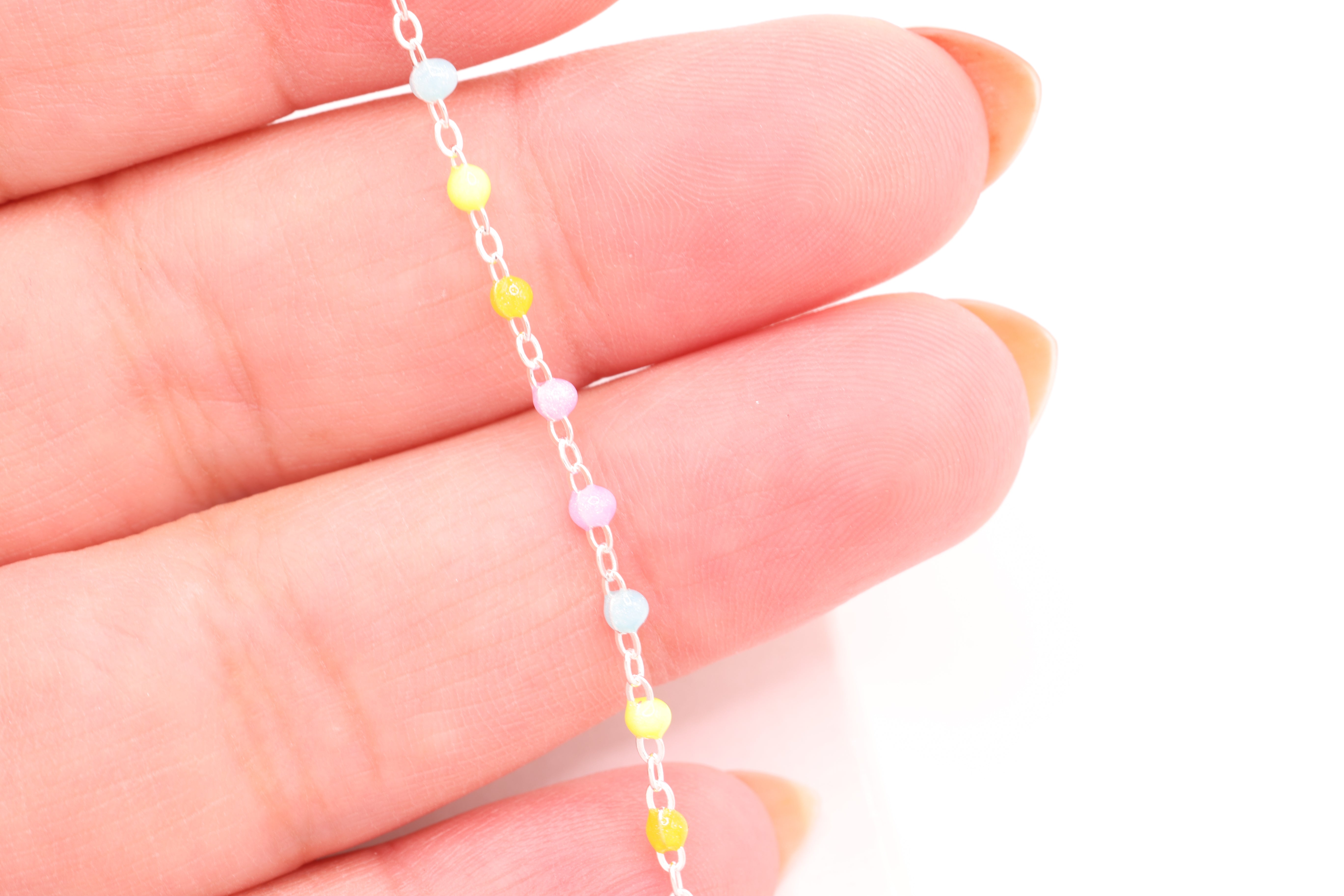 1.5mm Multi Color Enamel Cable Chain, 925 Sterling Silver, Wholesale, Pay Per Foot