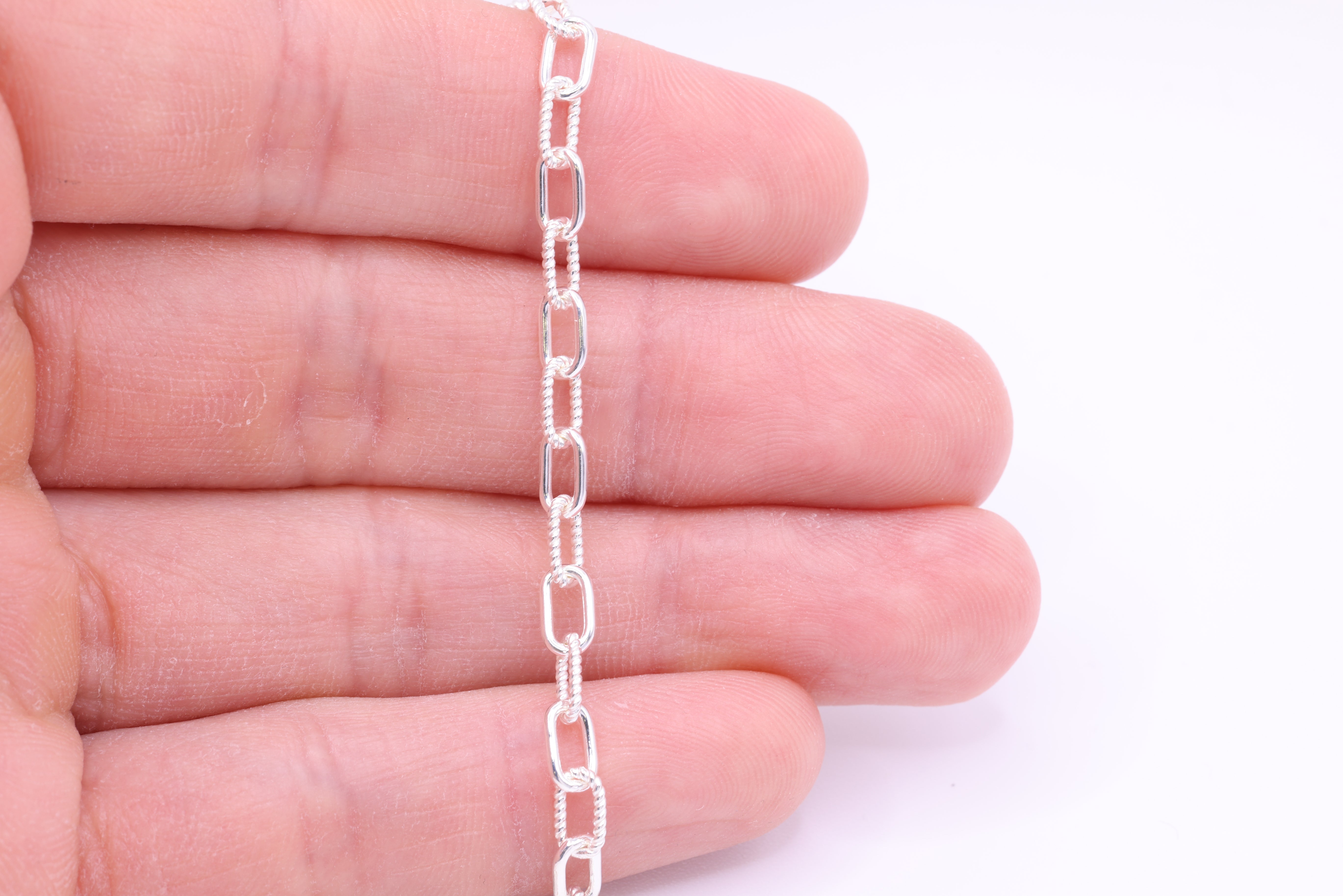 3.8mm x 6.5mm Knurled Paperclip Cable Chain, 925 Sterling Silver, Wholesale, Pay Per Inch, Jewelry Making Chain