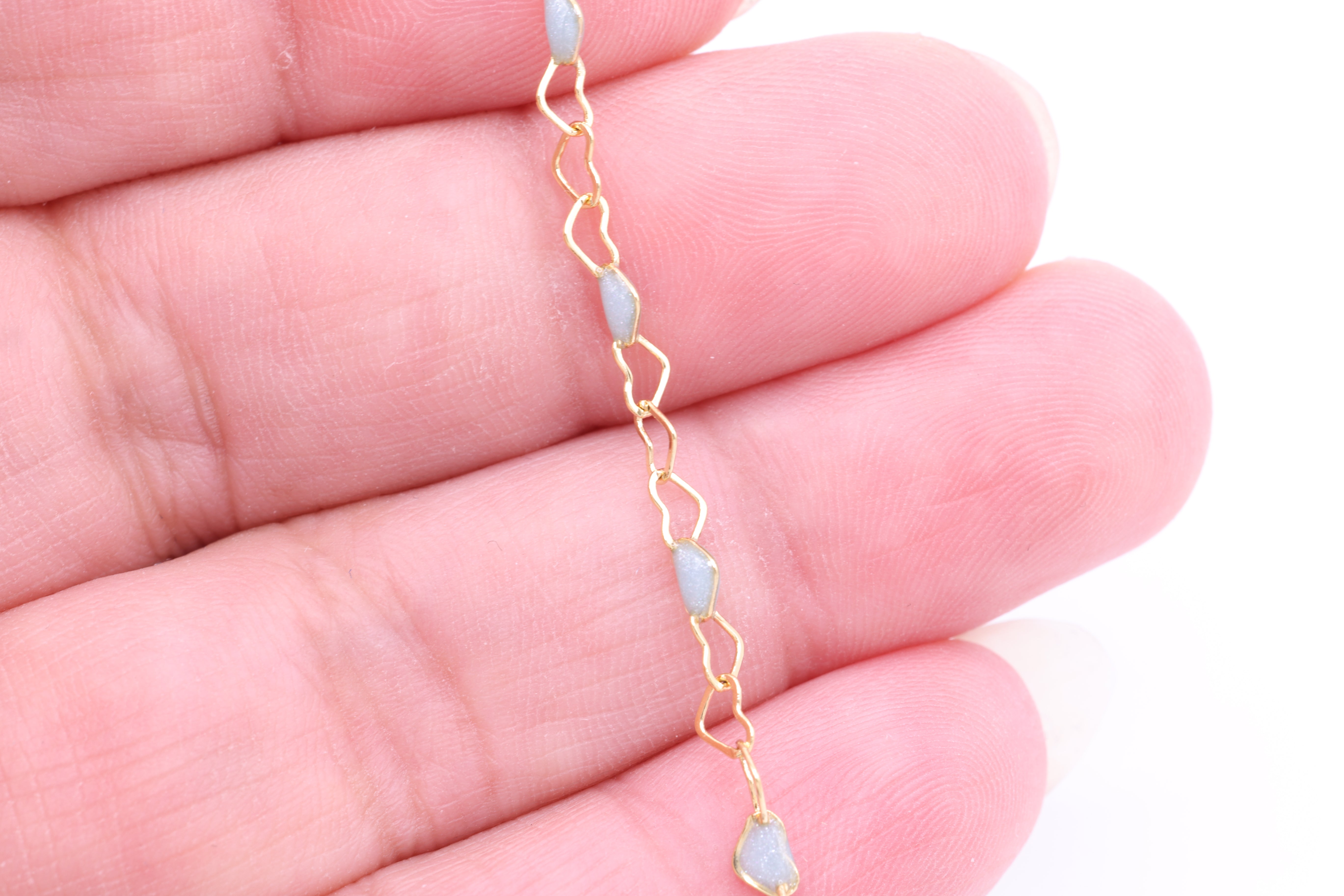 3mm x 3mm Heart Blue Enamel Chain, 14/20 Gold-Filled, Enamel Color Unfinished Chain Permanent Jewelry