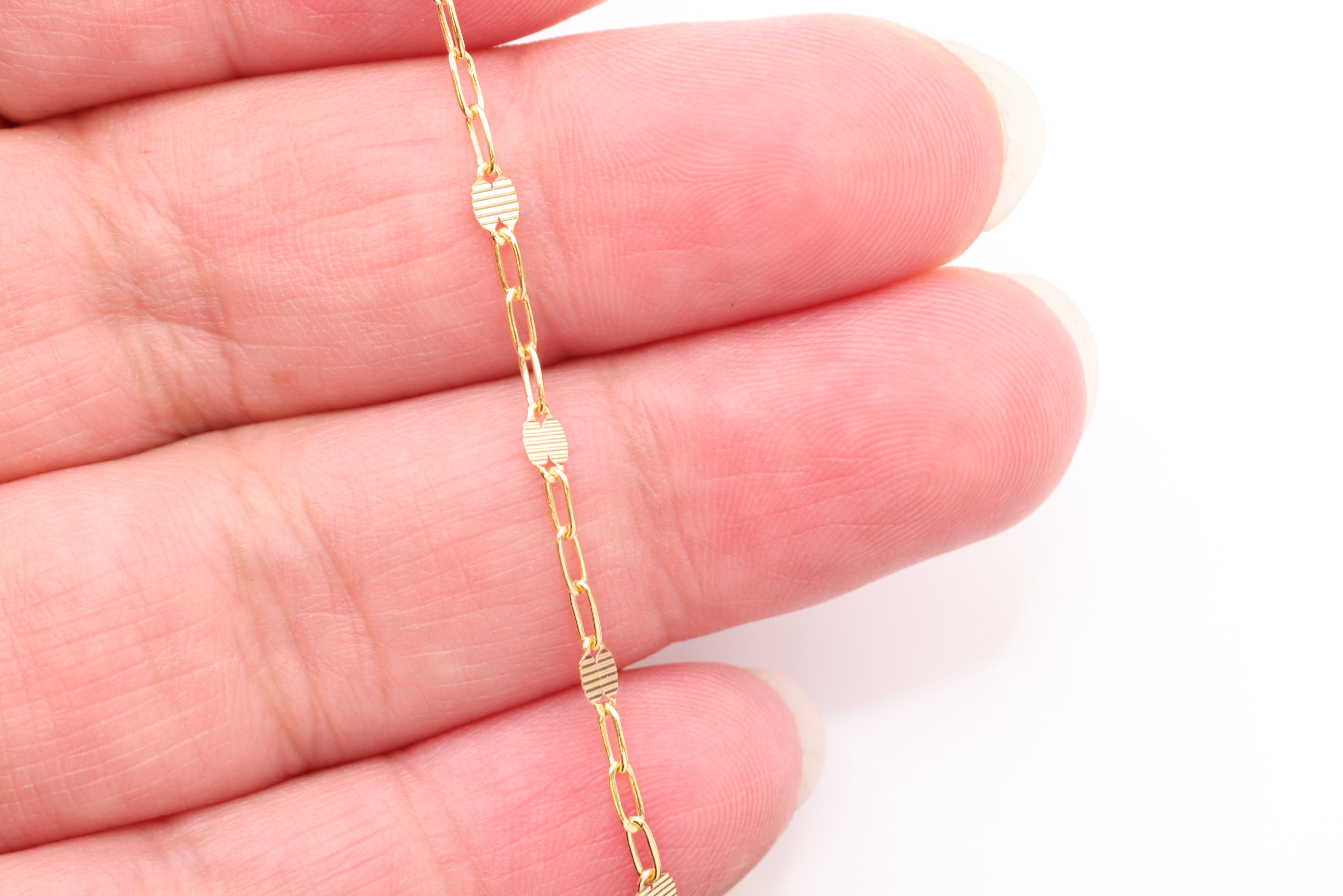 4mm Line Patterned Dapped Chain, 14/20 Gold-Filled, Bulk DIY Spool Pay Per Foot Jewelry Making Chain