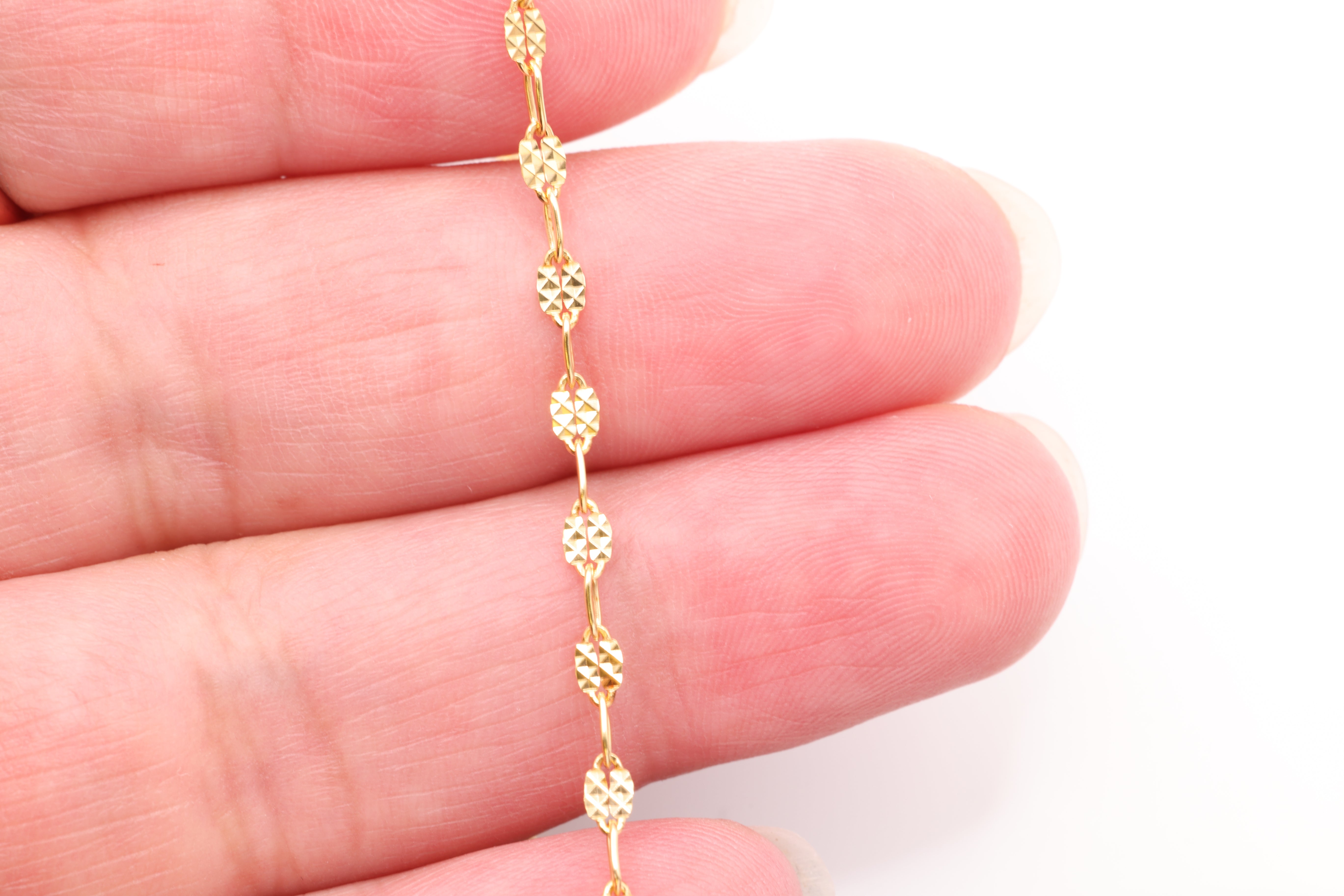 4mm Patterned Dapped Chain, 14/20 Gold-Filled, Bulk DIY Spool Pay Per Foot Jewelry Making Chain