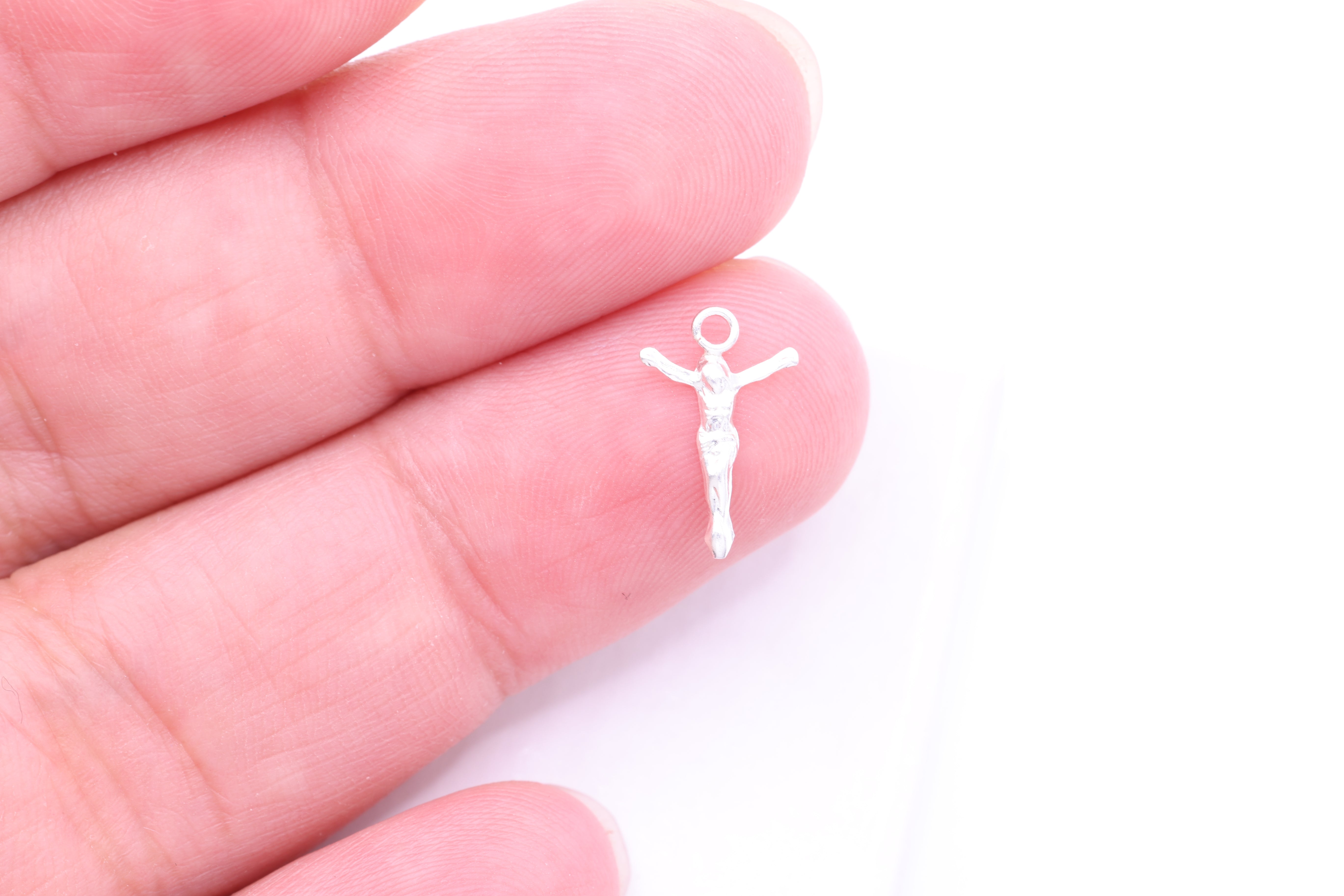 Small Jesus Corpus Crucifix Charm, Wholesale, 925 Sterling Silver, 13mm x 8mm, Passion of Christ Permanent Jewelry