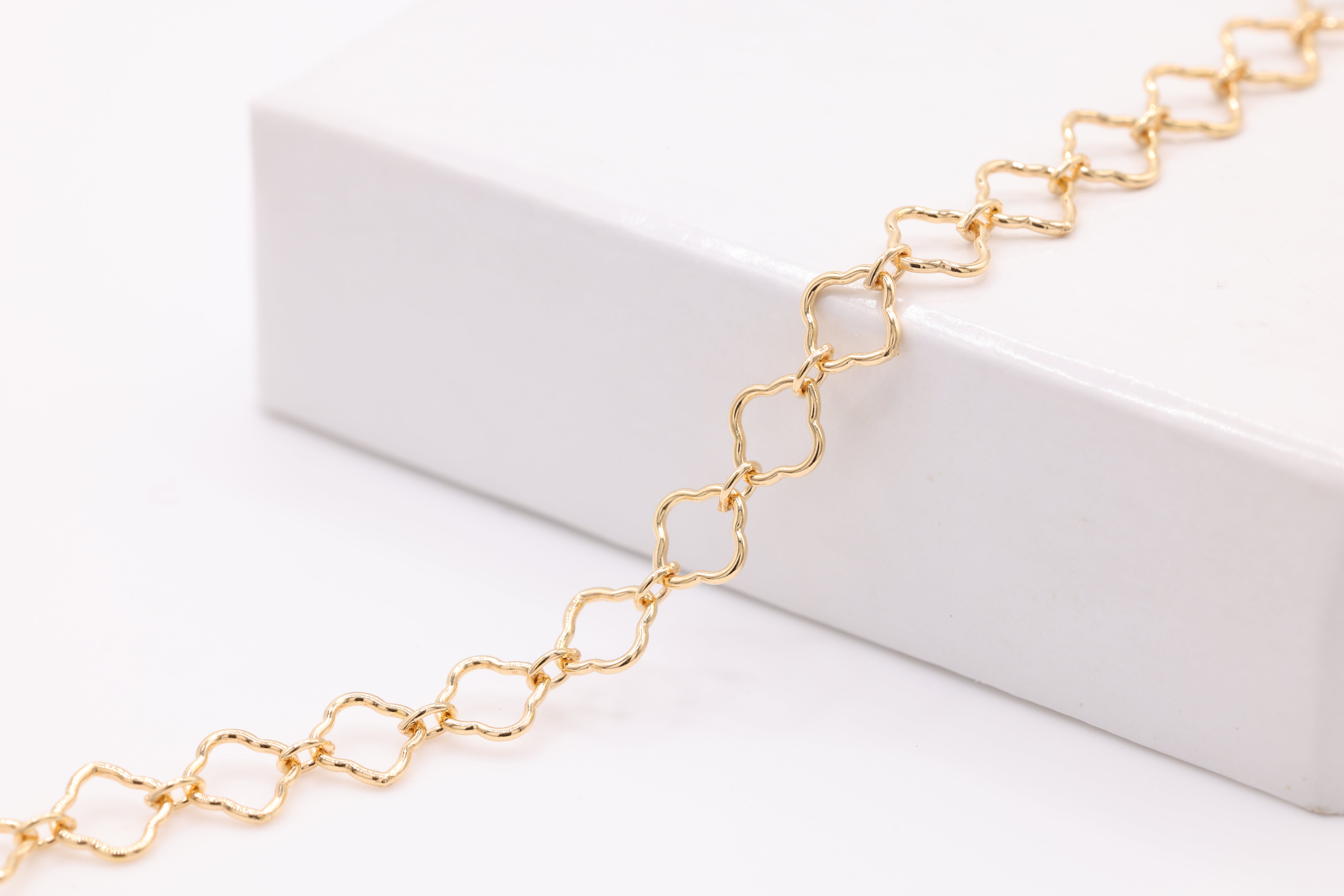 4mm x 4mm Flower Clover Link Chain, 14/20 Gold-Filled, Bulk DIY Spool Pay Per Foot Jewelry Making Chain