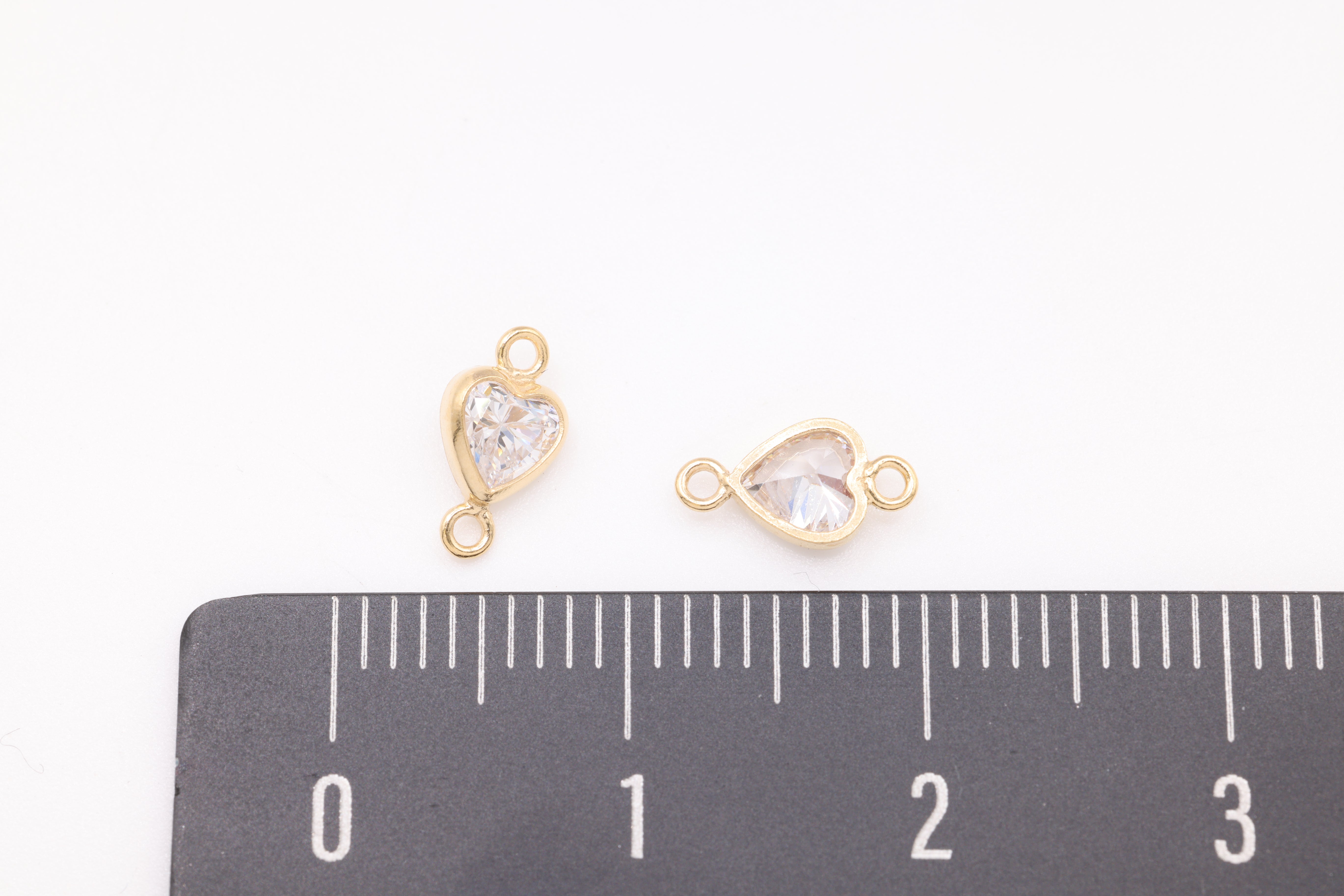 4mm Heart CZ Bezel Connector Charm, 14/20 Golf-Filled CZ, Bulk Heart Cubic Zirconia Bezel Link