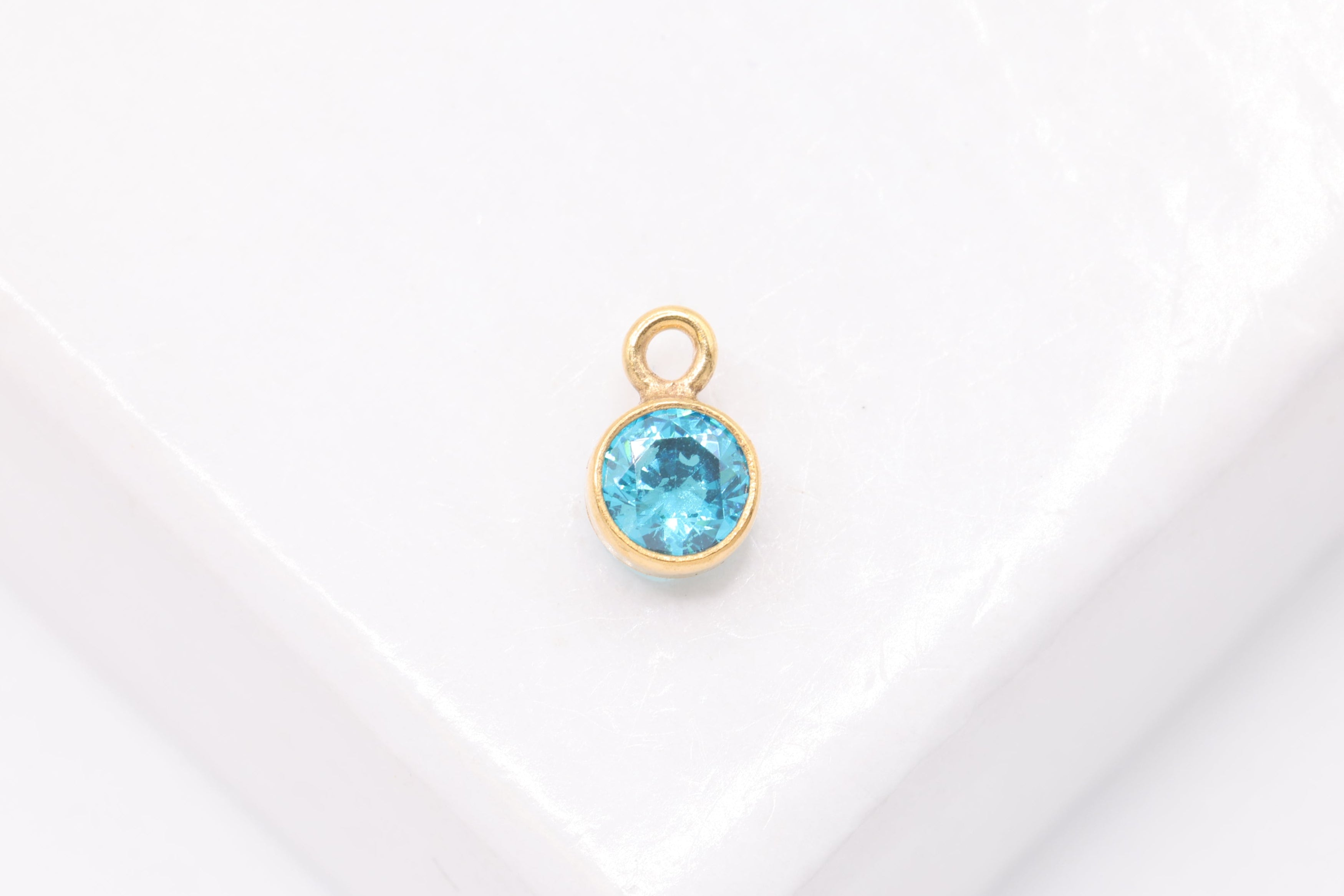 Aquamarine CZ, Wholesale, 14/20 Gold-Filled, Drop Charm, March Birthstone, Horizontal Bail