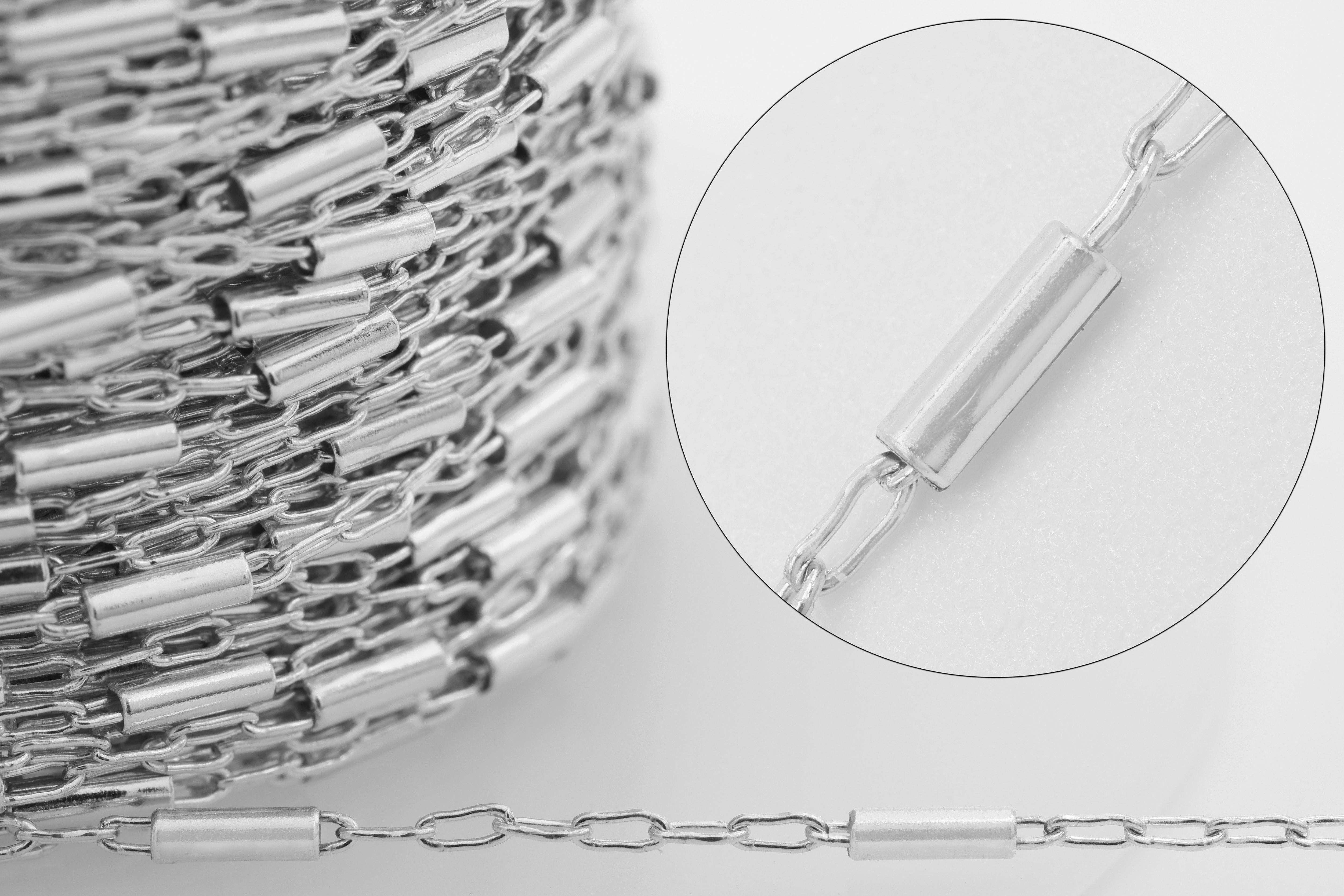 1.3mm x 4mm Bar Spaced Chain, 925 Sterling Silver, Wholesale, Pay Per Foot, Jewelry Making Chain