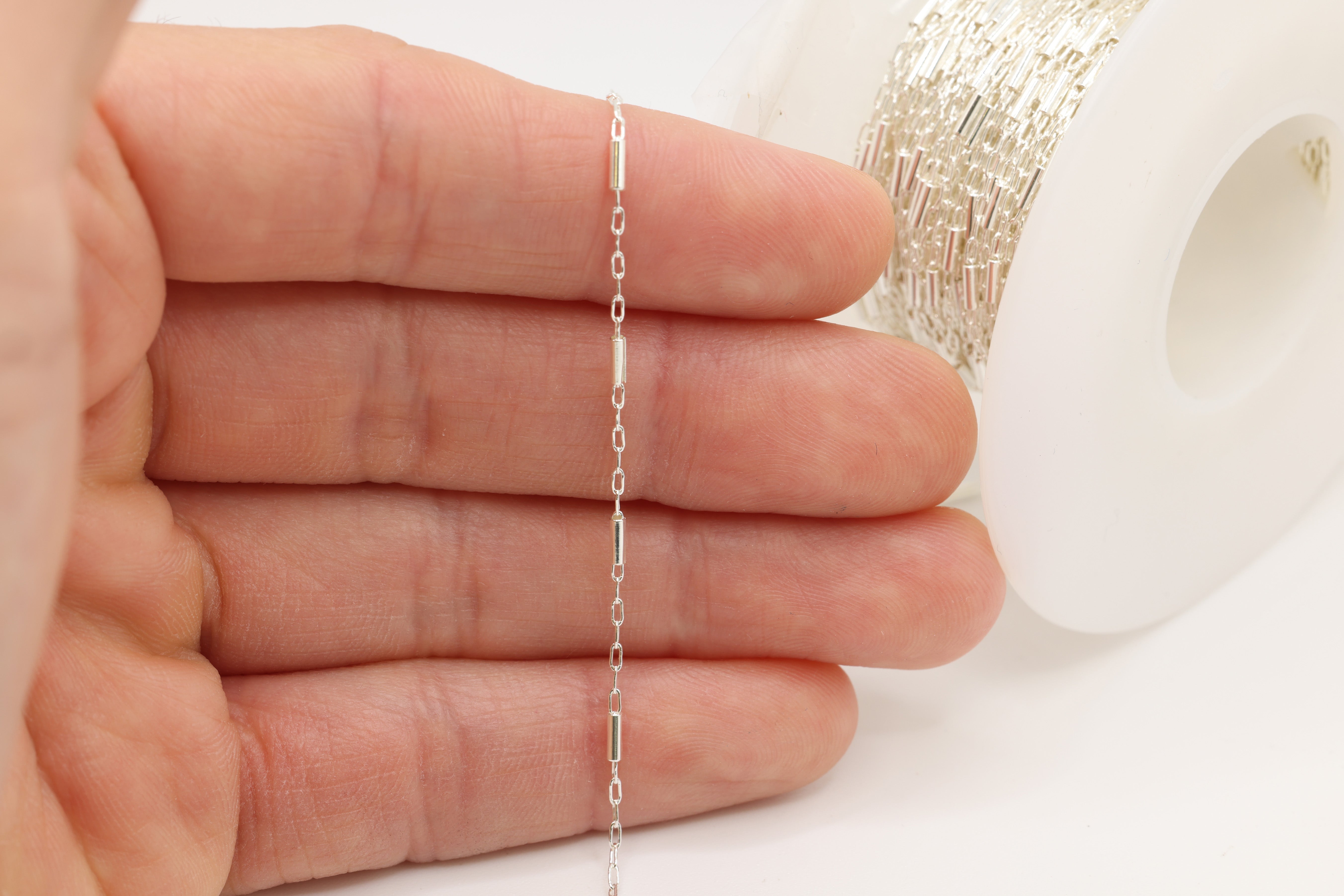 1.3mm x 4mm Bar Spaced Chain, 925 Sterling Silver, Wholesale, Pay Per Foot, Jewelry Making Chain