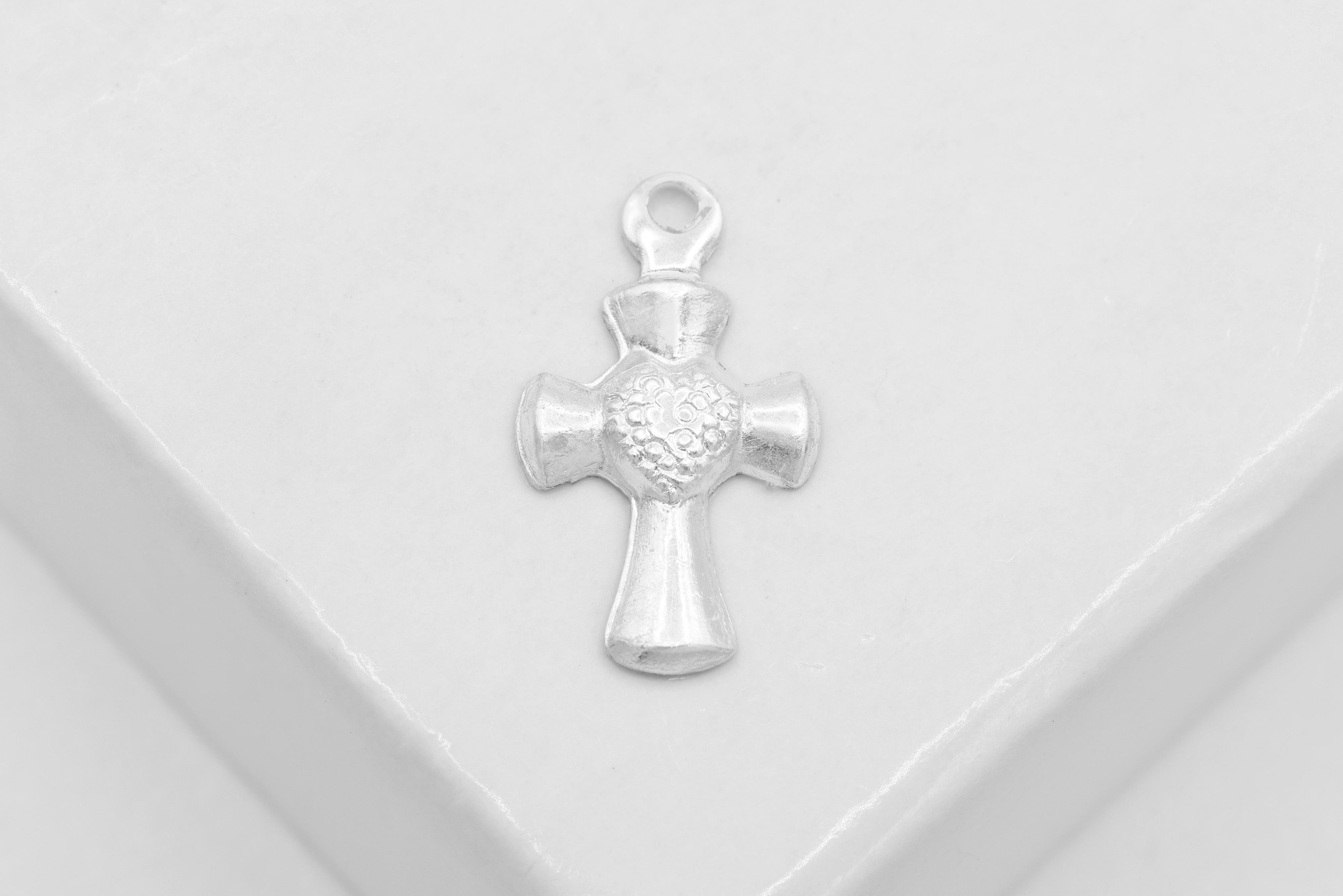 Sacred Heart Cross Charm, Wholesale, 925 Sterling Silver, 13mm x 8mm, Permanent Jewelry Making Charm