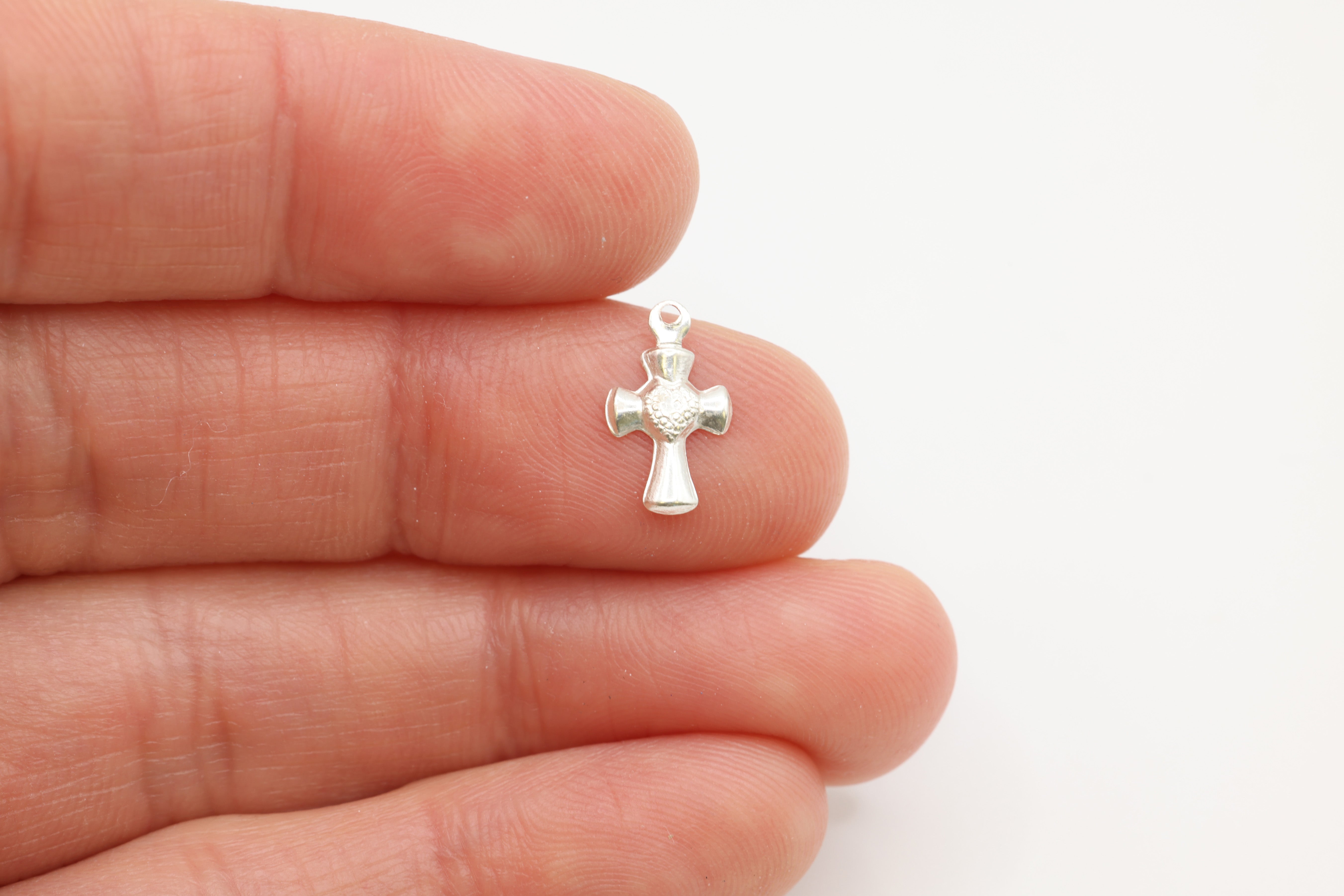 Sacred Heart Cross Charm, Wholesale, 925 Sterling Silver, 13mm x 8mm, Permanent Jewelry Making Charm