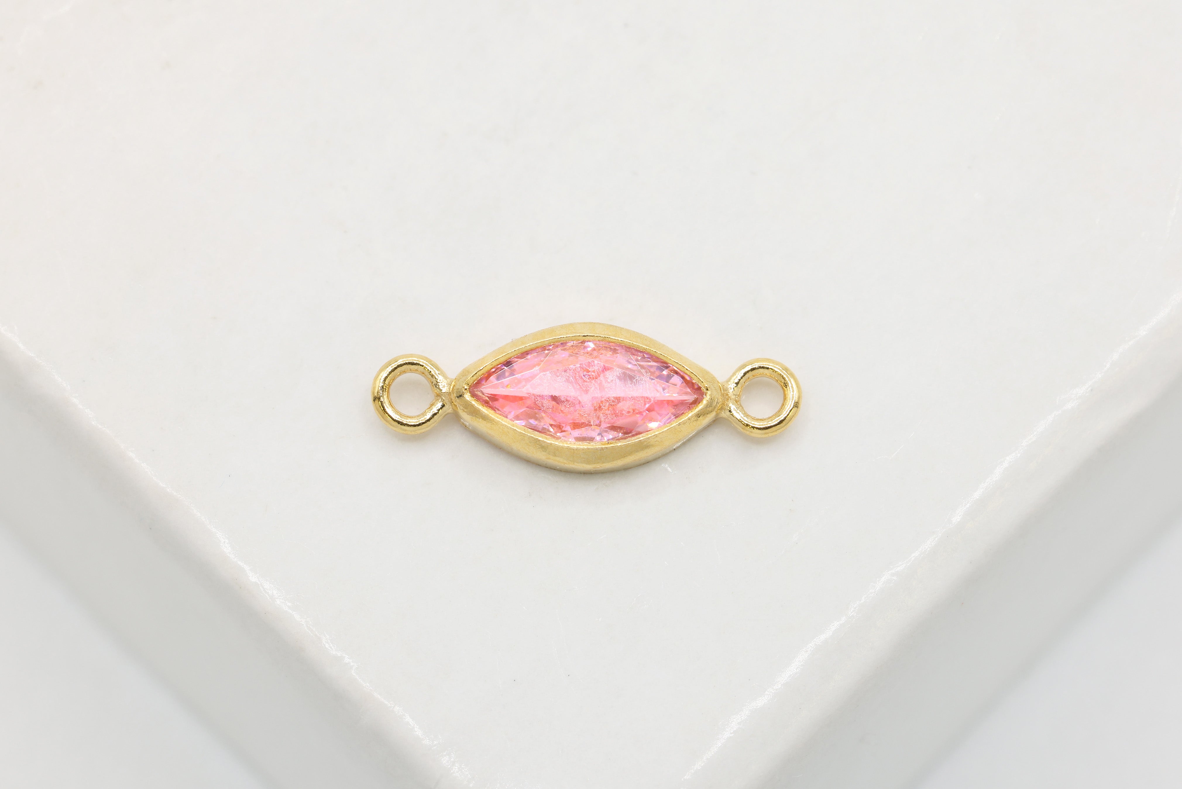 CZ Pink Marquis Bezel Connector Charm, 14/20 Gold-Filled, 3mm x 6mm, White Cubic Zirconia Jewelry Making Charm