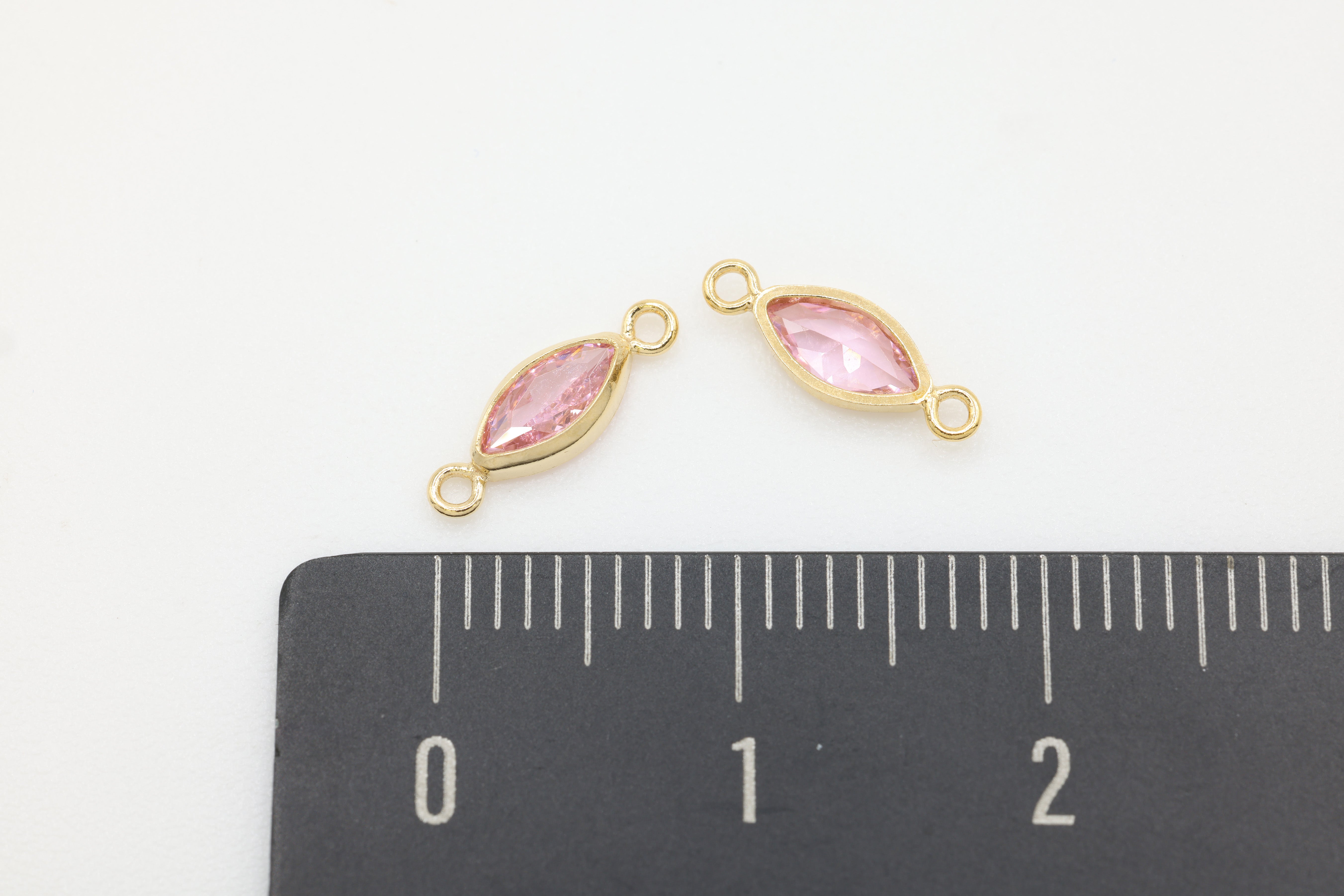 CZ Pink Marquis Bezel Connector Charm, 14/20 Gold-Filled, 3mm x 6mm, White Cubic Zirconia Jewelry Making Charm