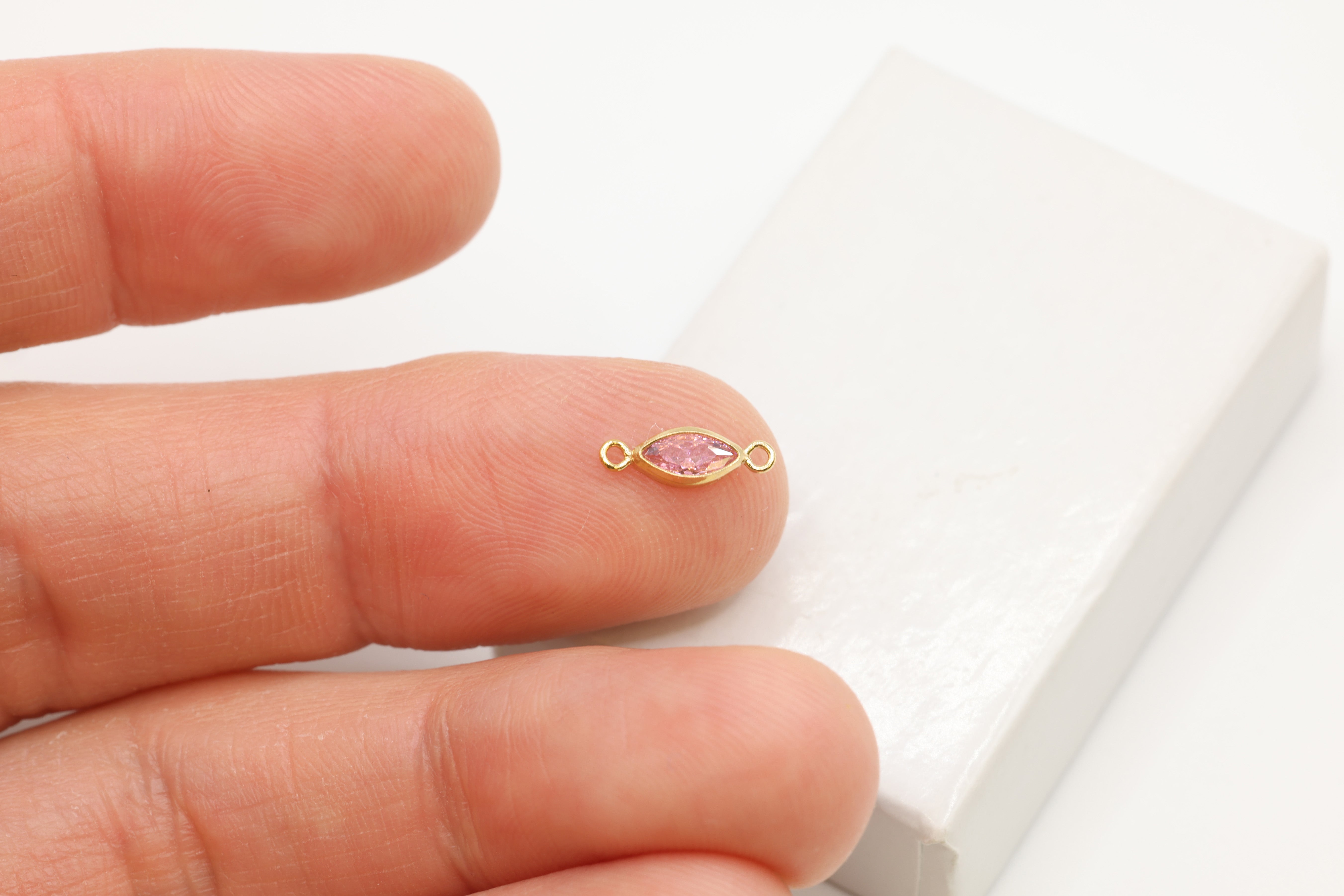 CZ Pink Marquis Bezel Connector Charm, 14/20 Gold-Filled, 3mm x 6mm, White Cubic Zirconia Jewelry Making Charm