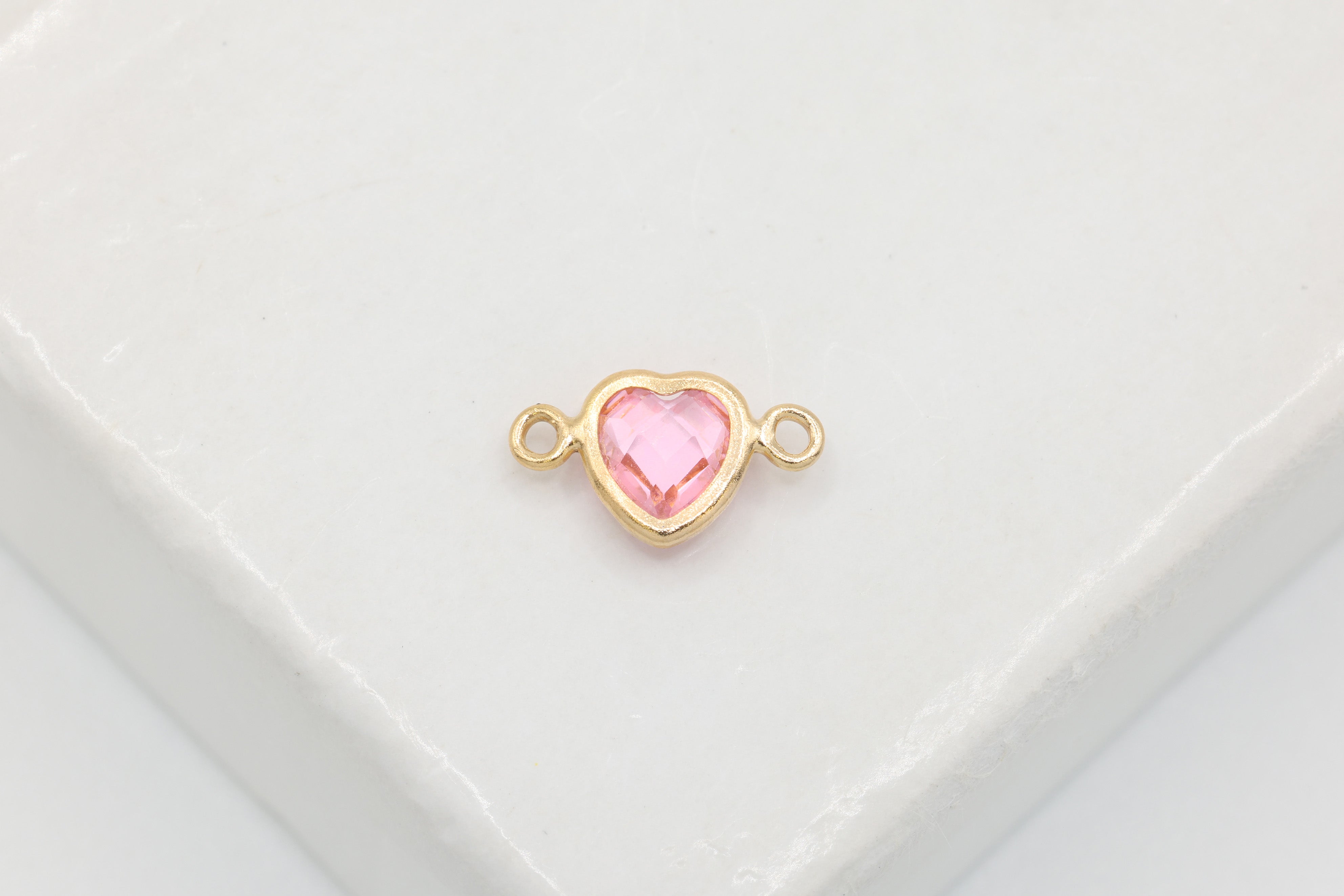 Pink CZ Heart Connector Charm, 14/20 Gold-Filled, 5mm x 5mm, Faceted Cubic Zirconia Stone, Jewelry Making Charm