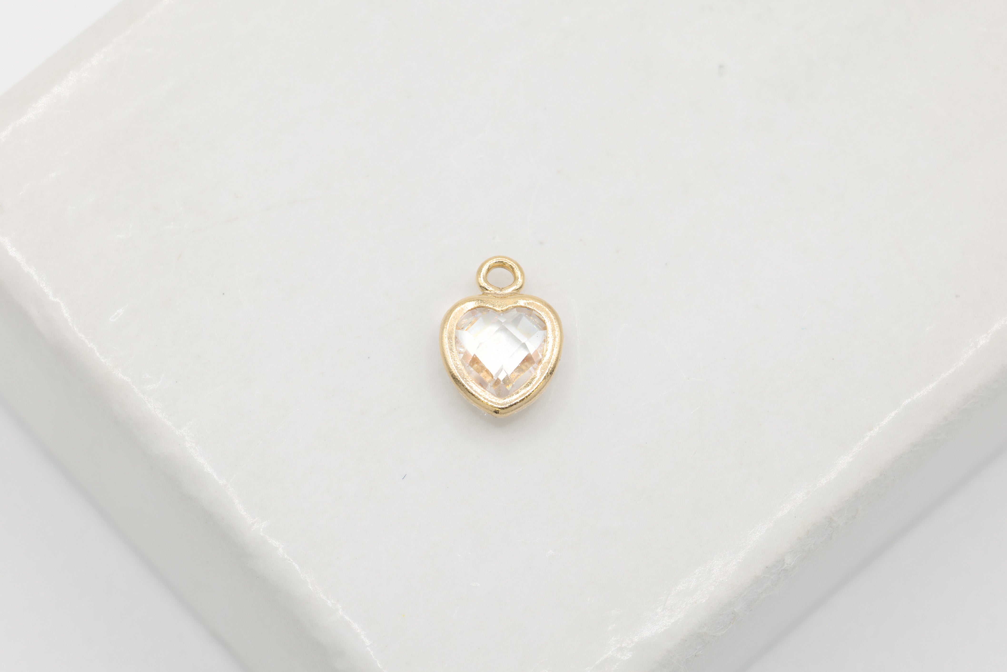 CZ Heart Drop Charm, 14/20 Gold-Filled, 5mm x 5mm, Faceted Cubic Zirconia Stone, Jewelry Making Charm
