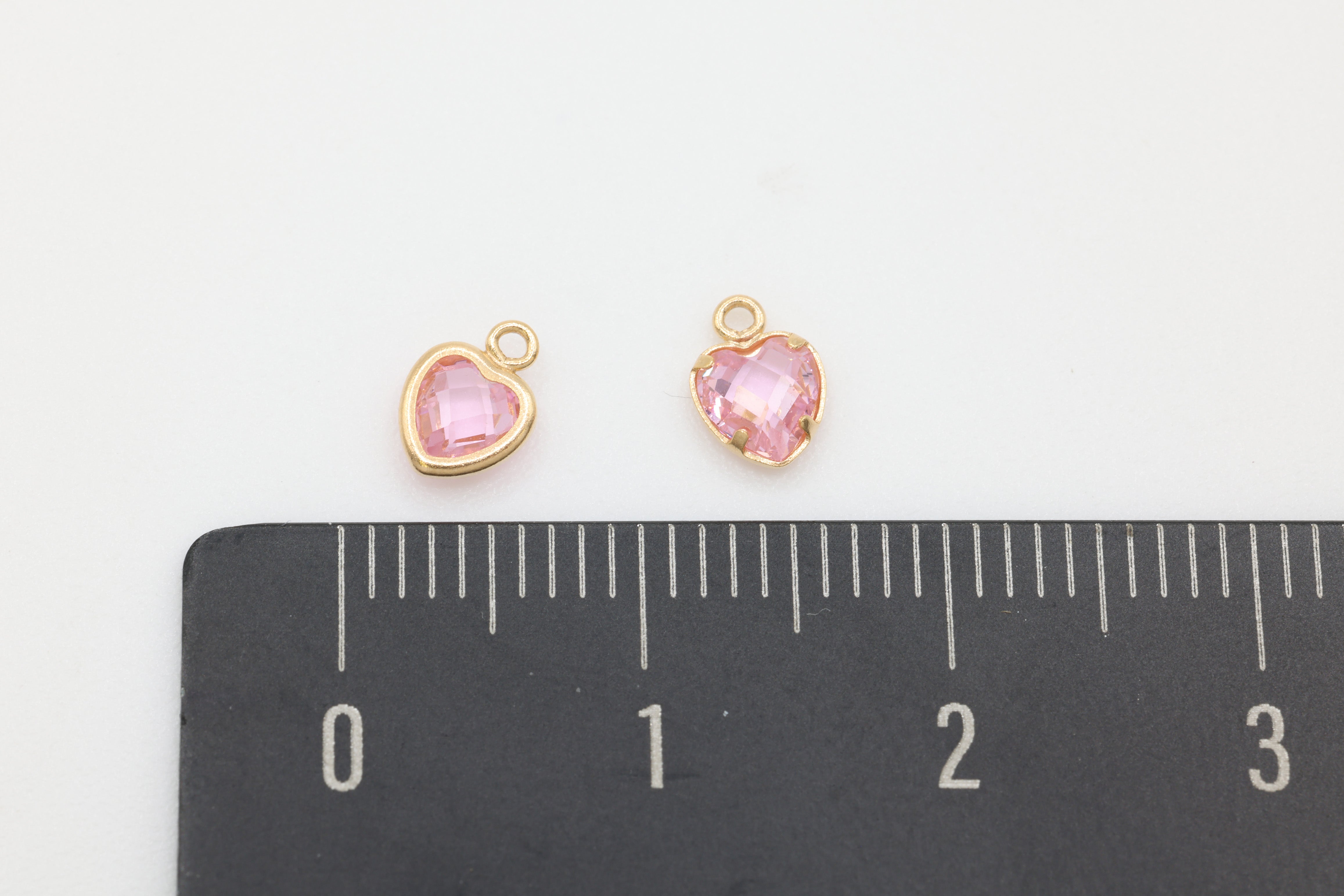 Pink CZ Heart Drop Charm, 14/20 Gold-Filled, 5mm x 5mm, Faceted Cubic Zirconia Stone, Jewelry Making Charm