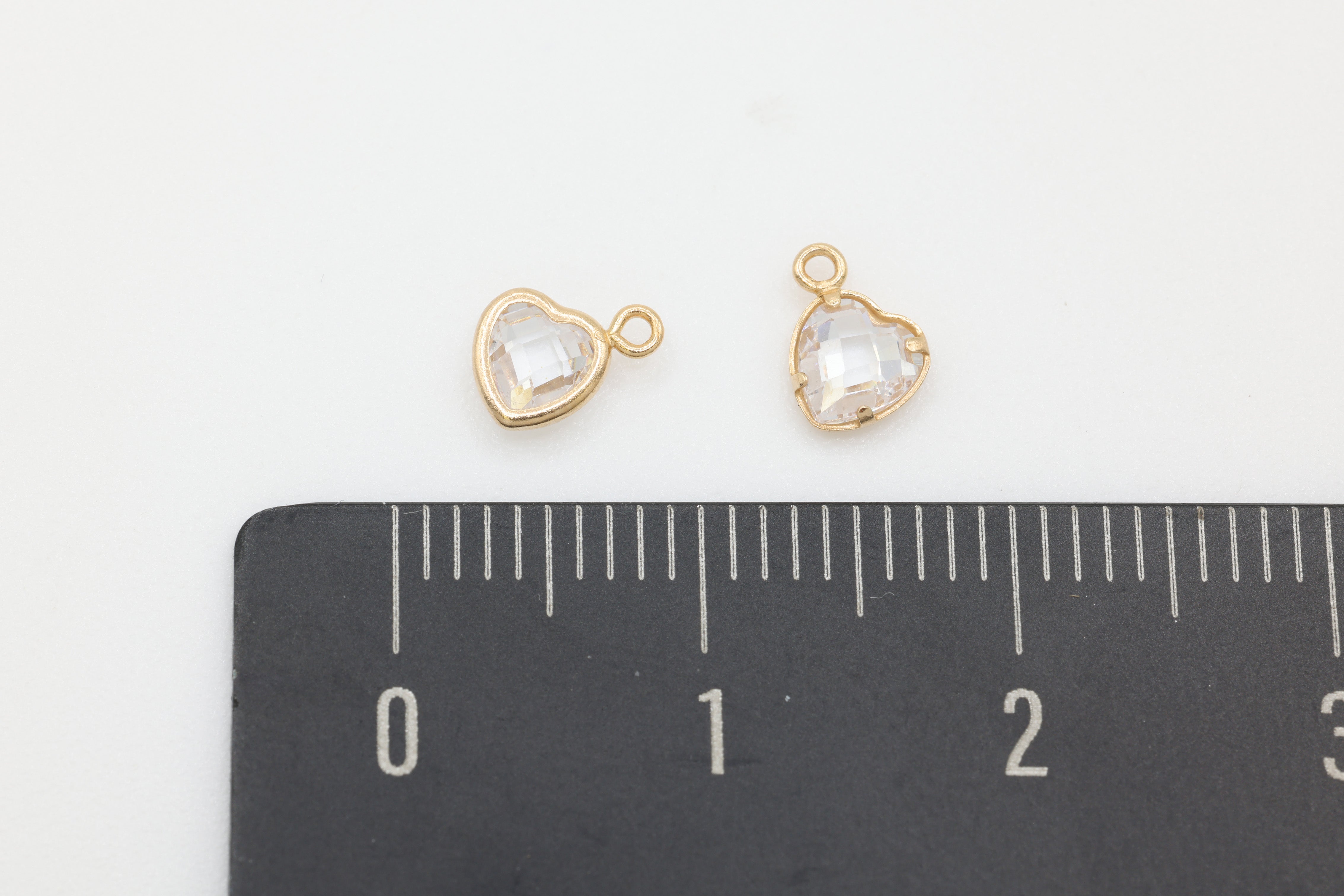 CZ Heart Dangle Drop Charm, 14/20 Gold-Filled, 5mm x 5mm, Faceted Cubic Zirconia Stone, Jewelry Making Charm