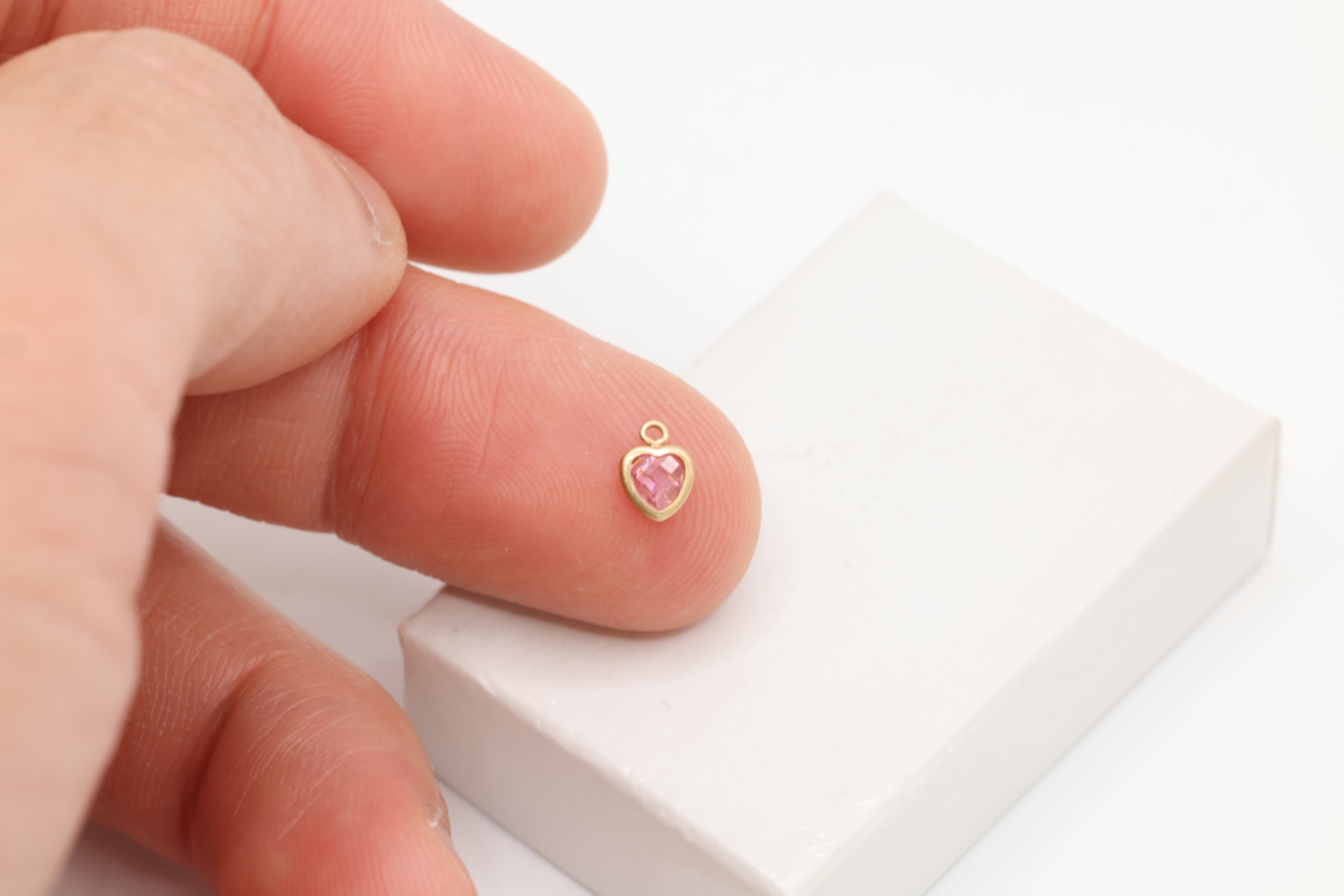 Pink CZ Heart Drop Charm, 14/20 Gold-Filled, 5mm x 5mm, Faceted Cubic Zirconia Stone, Jewelry Making Charm