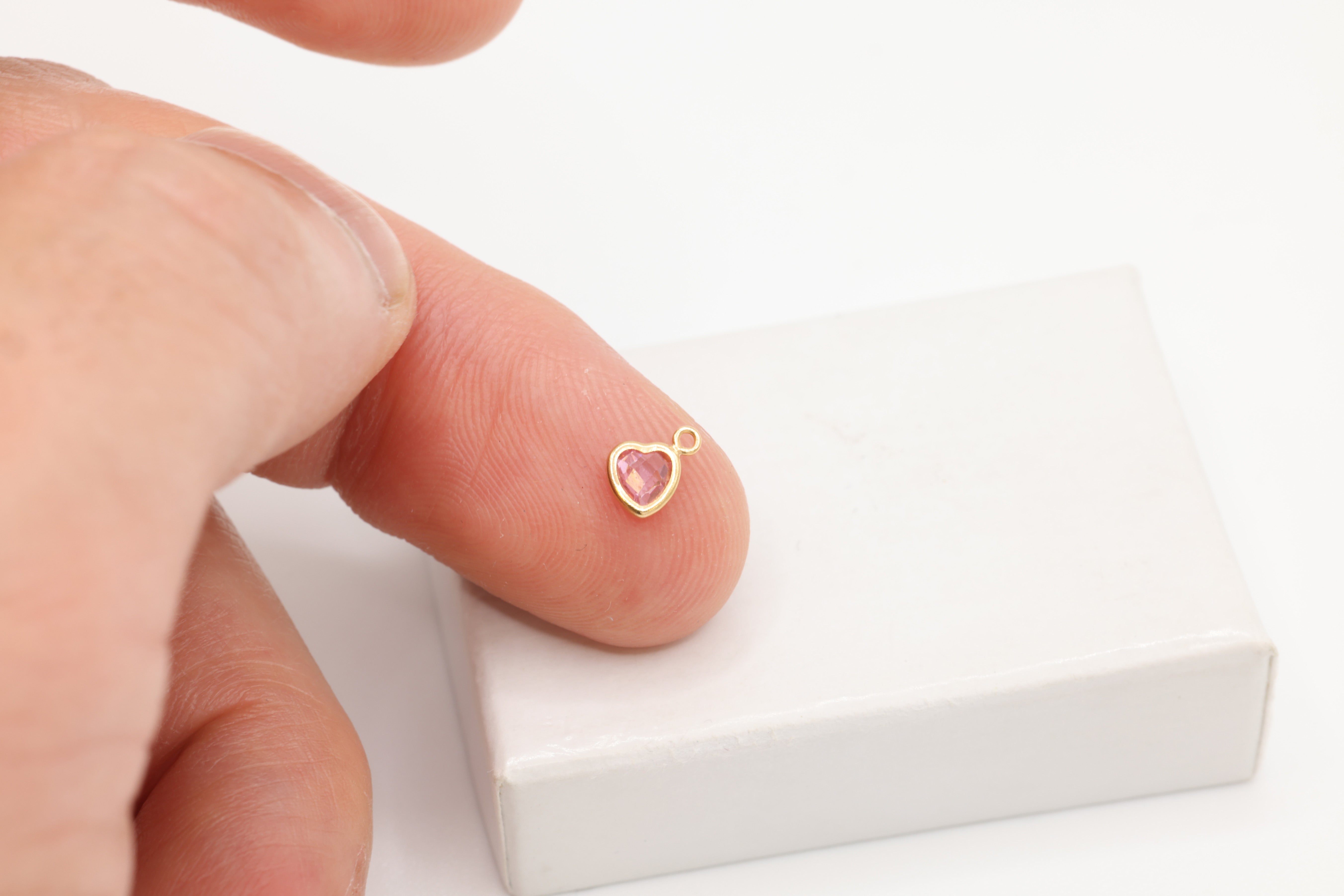 Pink CZ Heart Dangle Drop Charm, 14/20 Gold-Filled, 5mm x 5mm, Faceted Cubic Zirconia Stone, Jewelry Making Charm