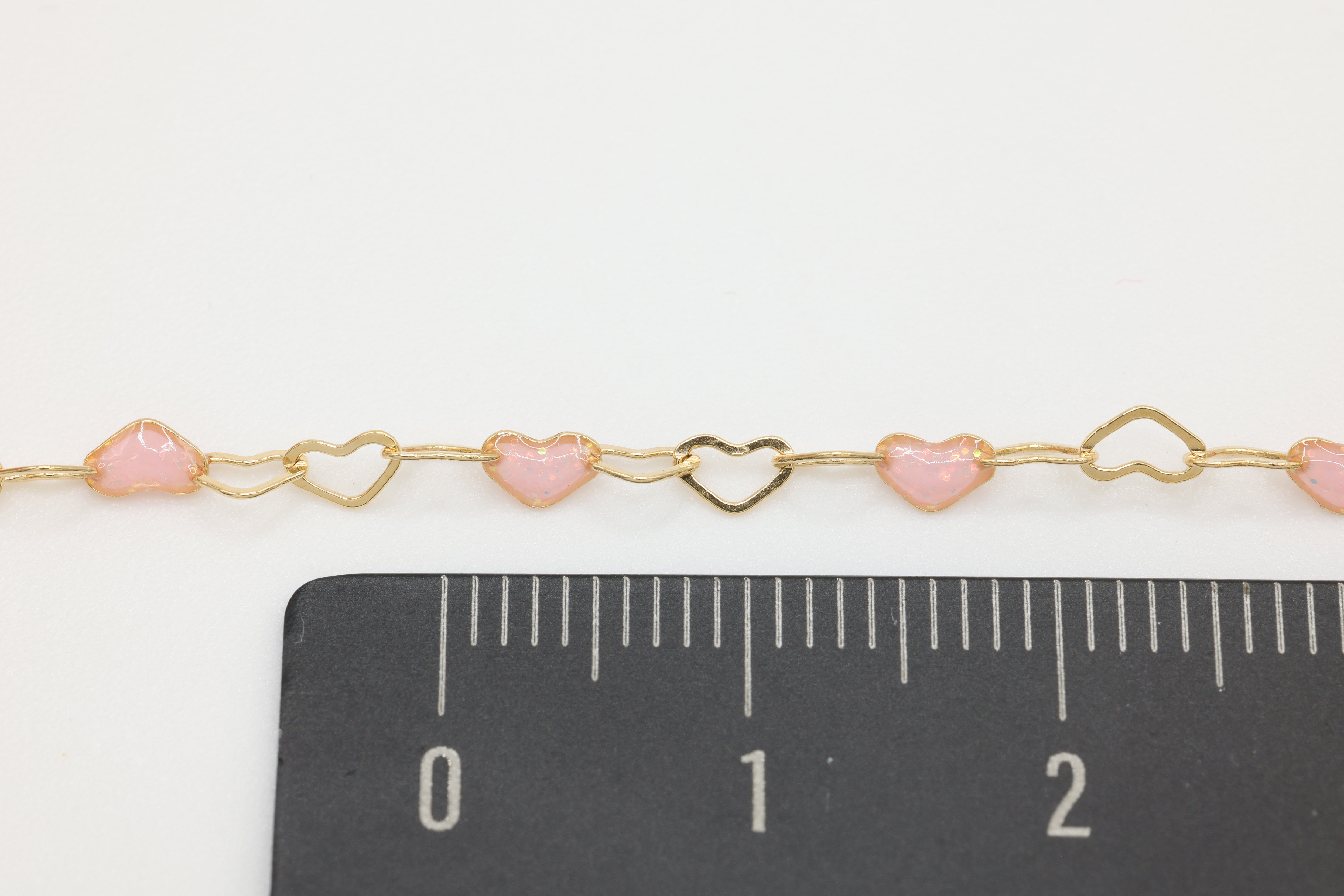 3mm x 3mm Heart Light Pink Enamel Chain, 14/20 Gold-Filled, Enamel Color Unfinished Chain Permanent Jewelry