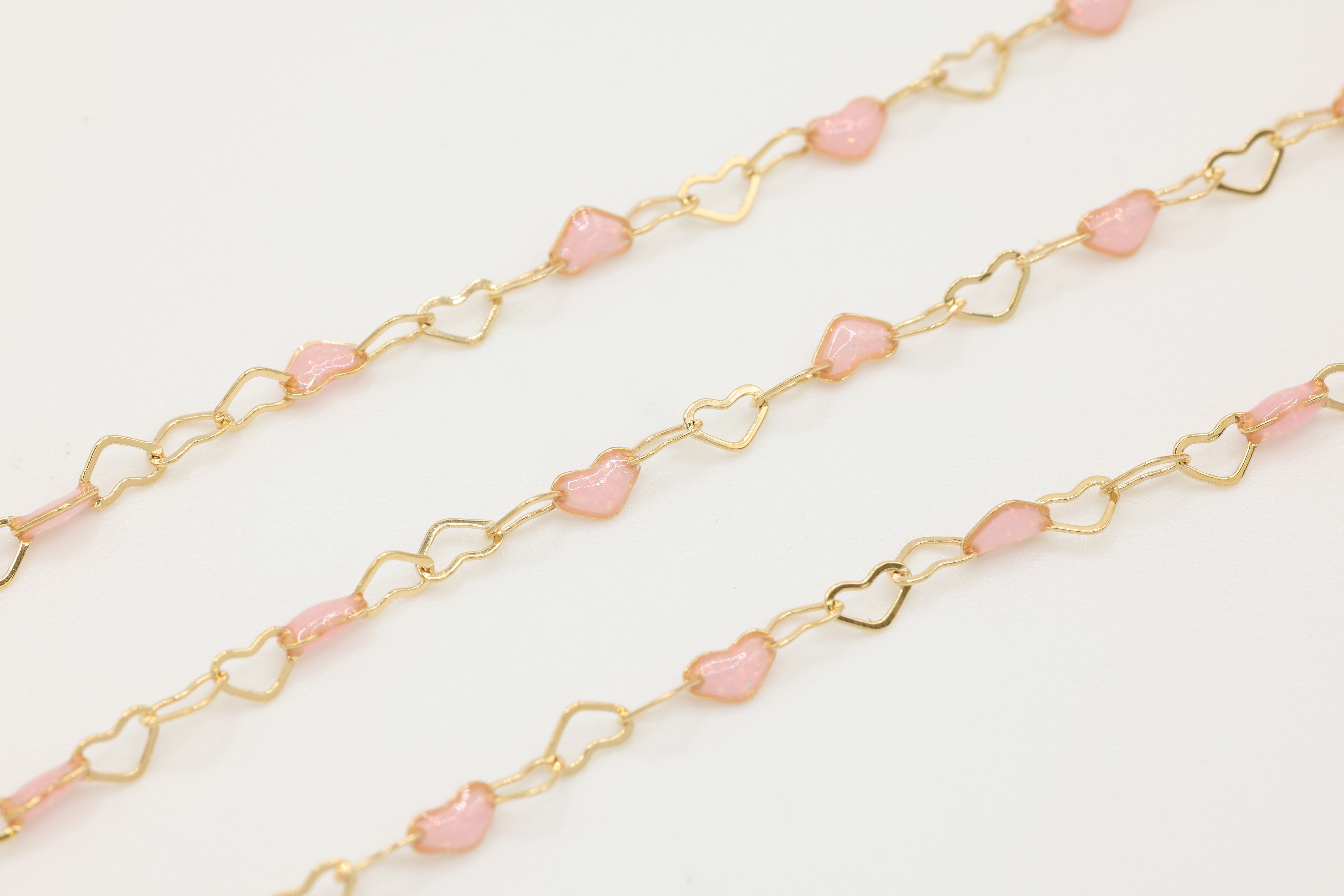 3mm x 3mm Heart Light Pink Enamel Chain, 14/20 Gold-Filled, Enamel Color Unfinished Chain Permanent Jewelry