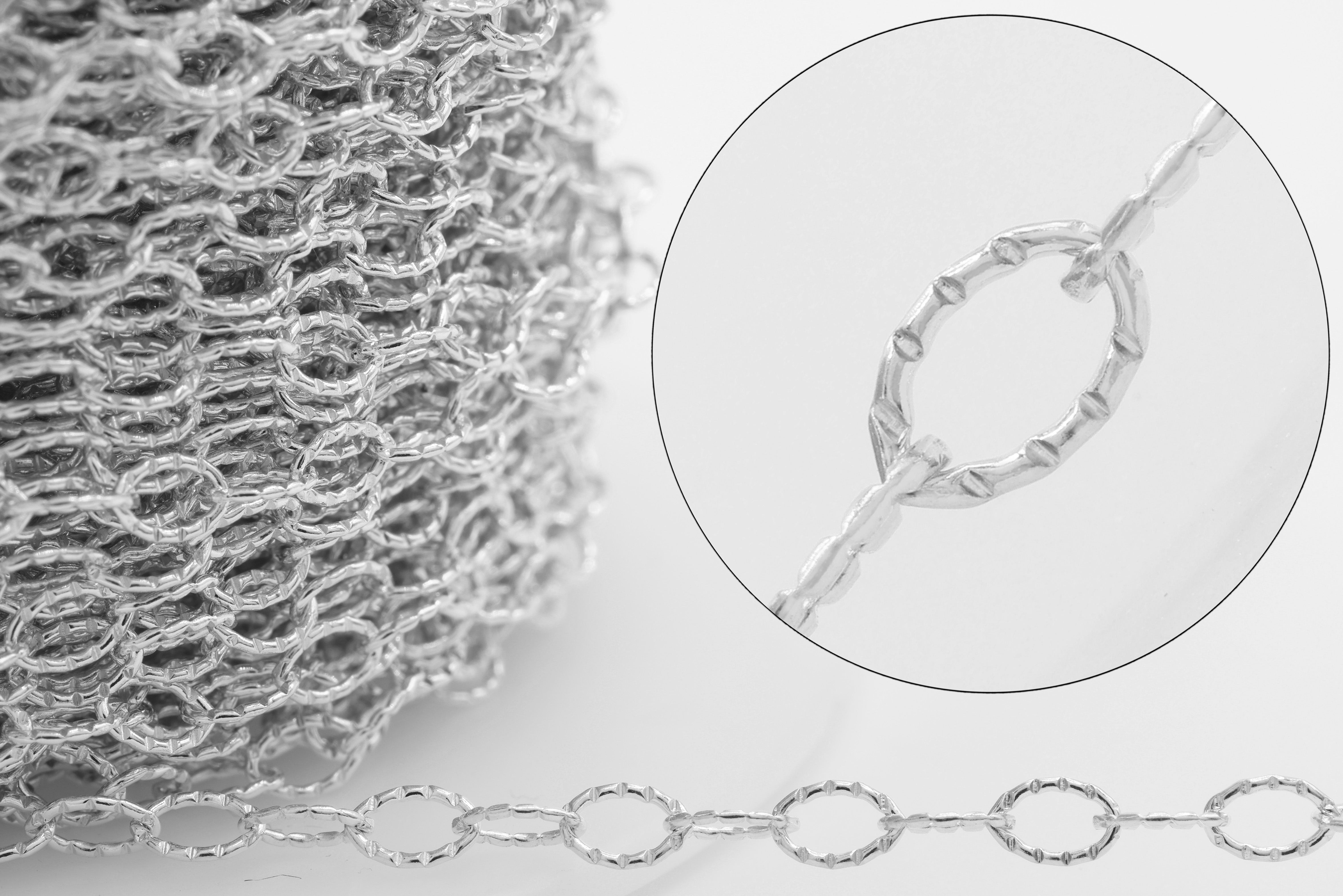 2.8mm x 4mm Knurled Cable Chain, 925 Sterling Silver, Wholesale, Pay Per Foot, Jewelry Making Chain