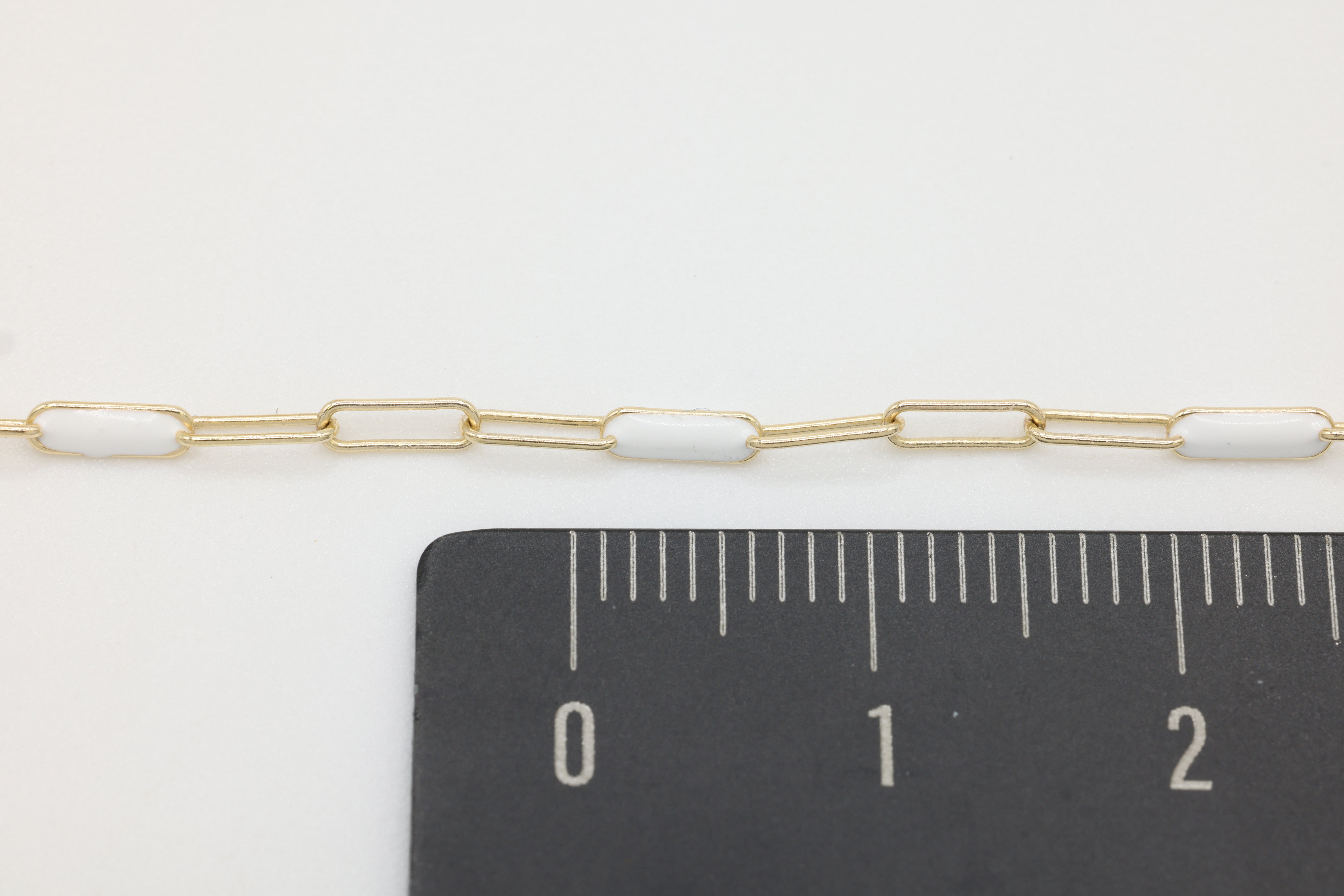 2mm x 5.5mm Paperclip Precision White Enamel Chain, 14/20 Gold-Filled, Wholesale,  Chain Permanent Jewelry