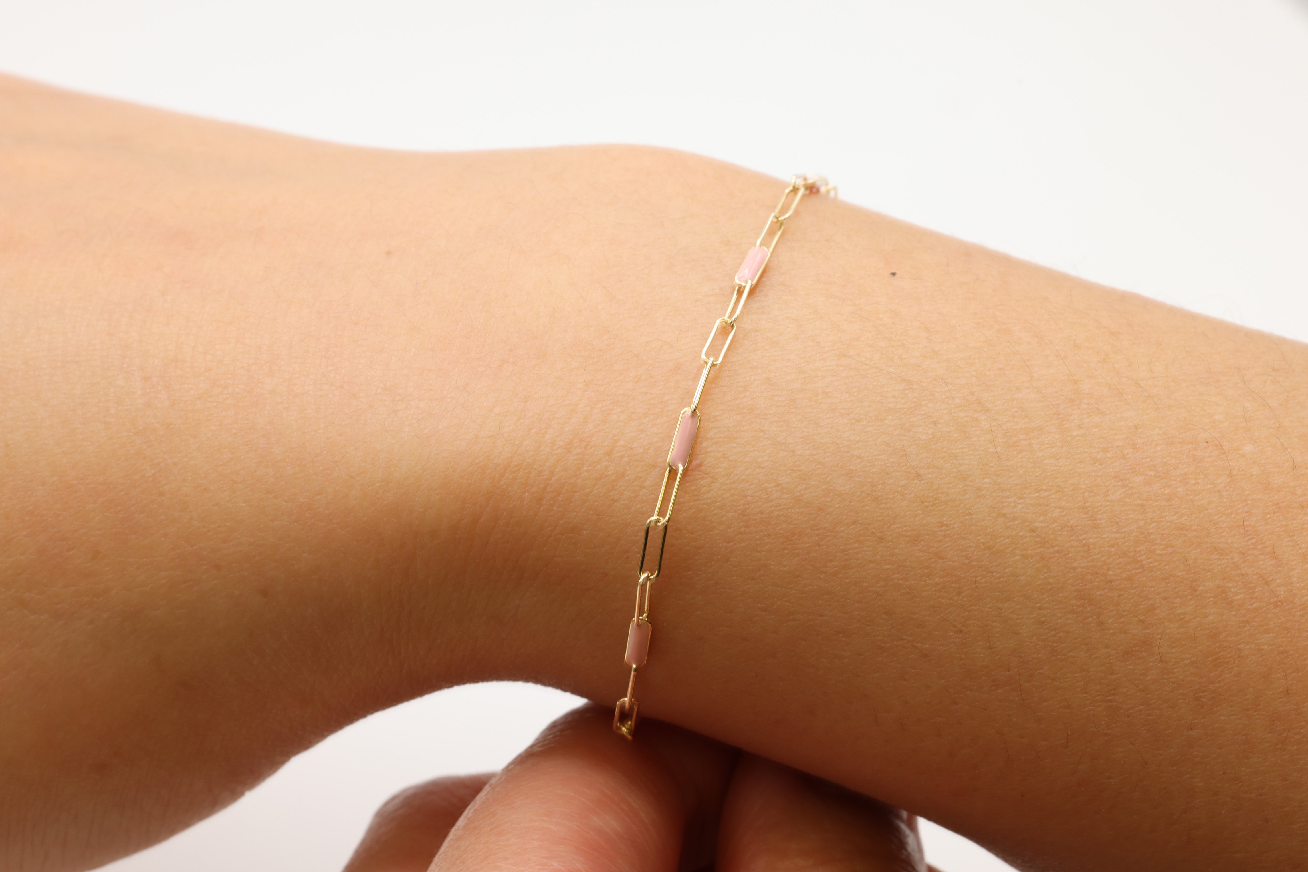 2mm x 5mm Paperclip Precision Pink Enamel Chain, 14/20 Gold-Filled, Wholesale, Chain Permanent Jewelry
