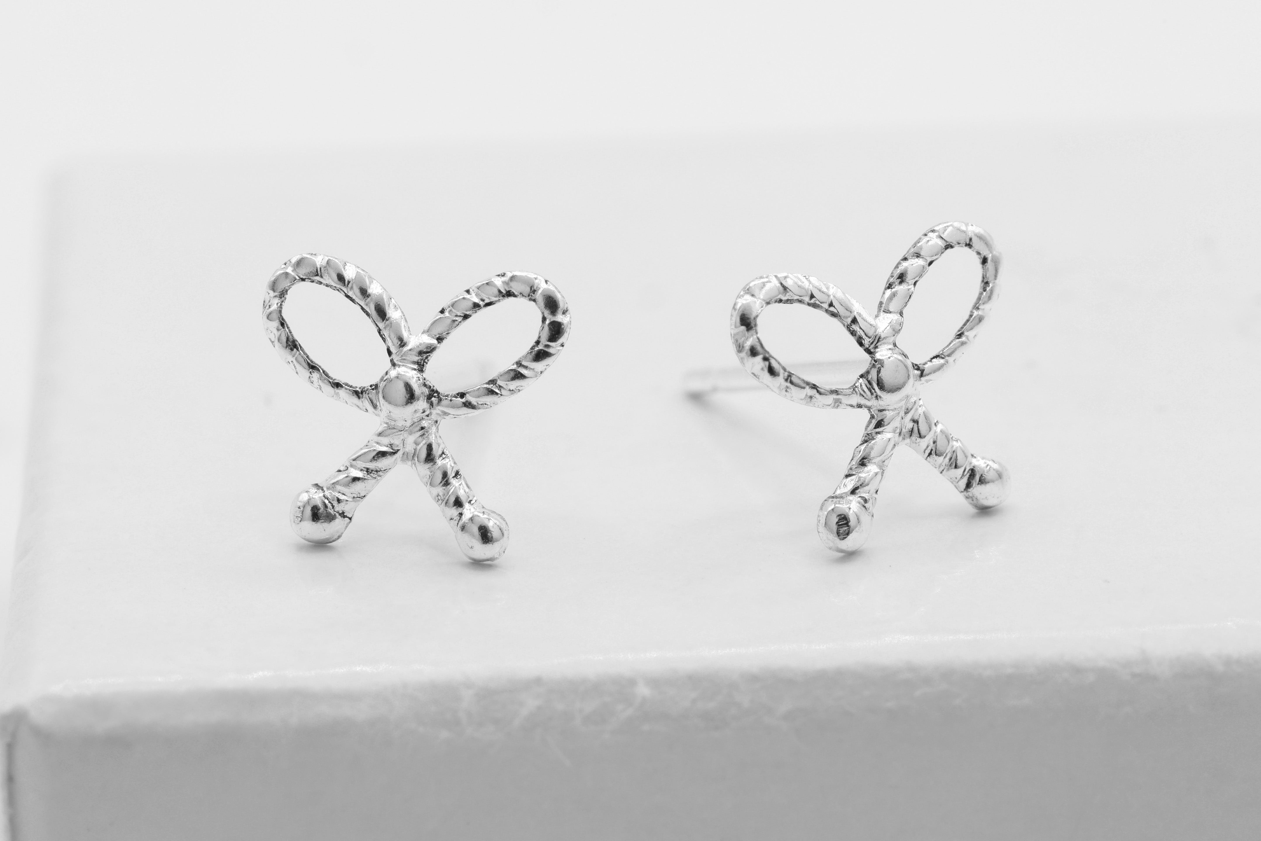 Ribbed Bow Stud Earring, 925 Sterling Silver, 8mm x 8mm, Wholesale, Jewelry Earrings