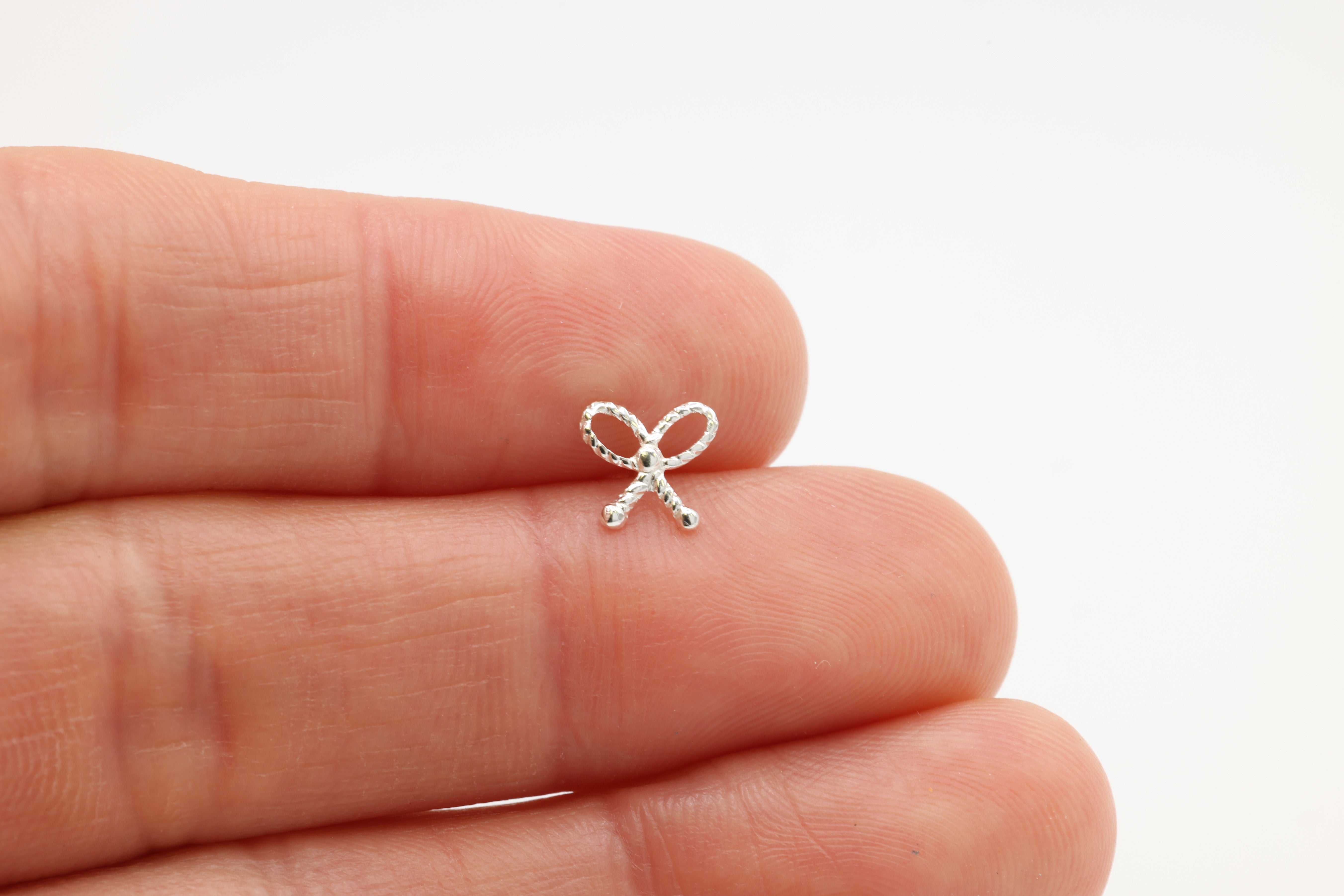 Ribbed Bow Stud Earring, 925 Sterling Silver, 8mm x 8mm, Wholesale, Jewelry Earrings