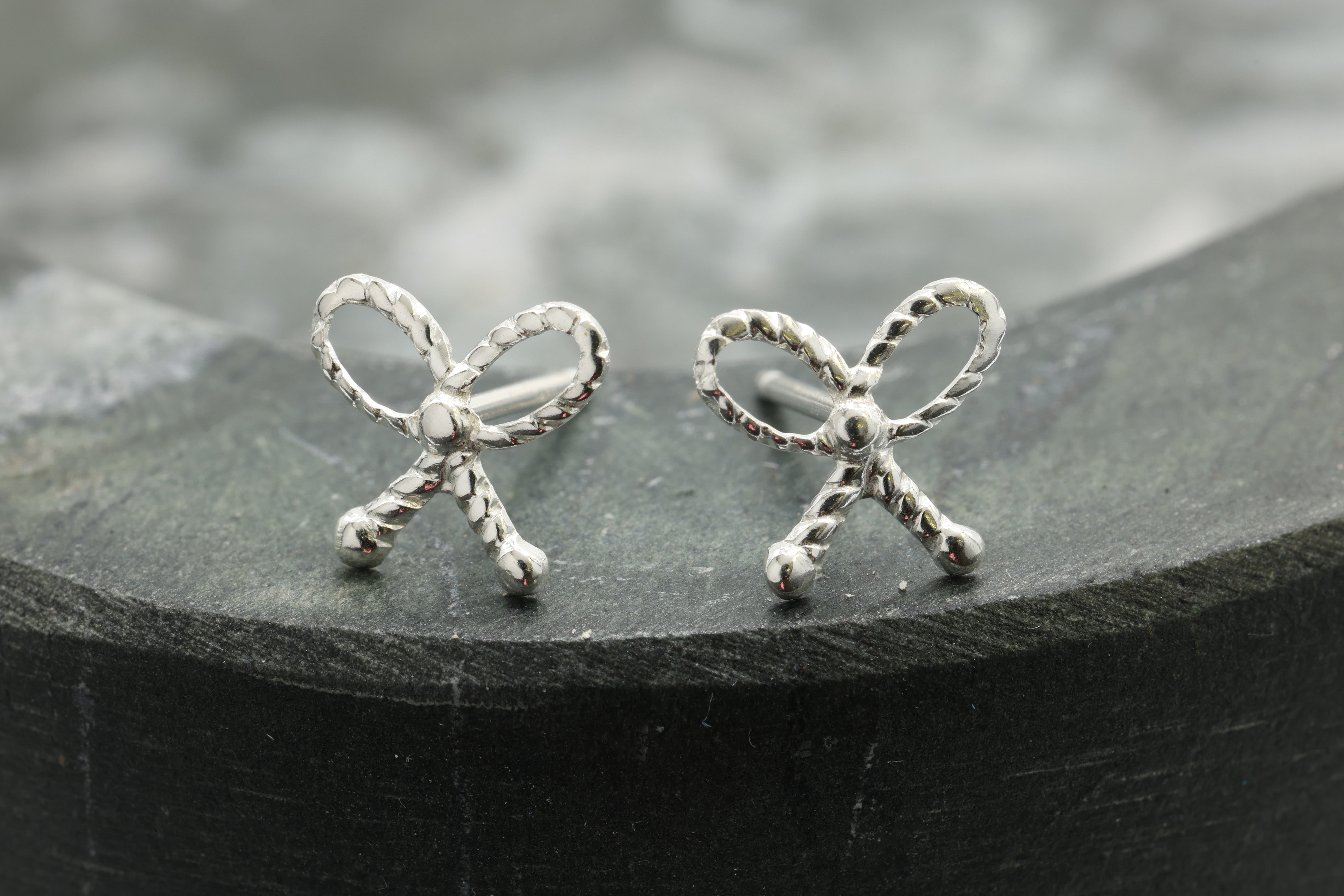 Ribbed Bow Stud Earring, 925 Sterling Silver, 8mm x 8mm, Wholesale, Jewelry Earrings