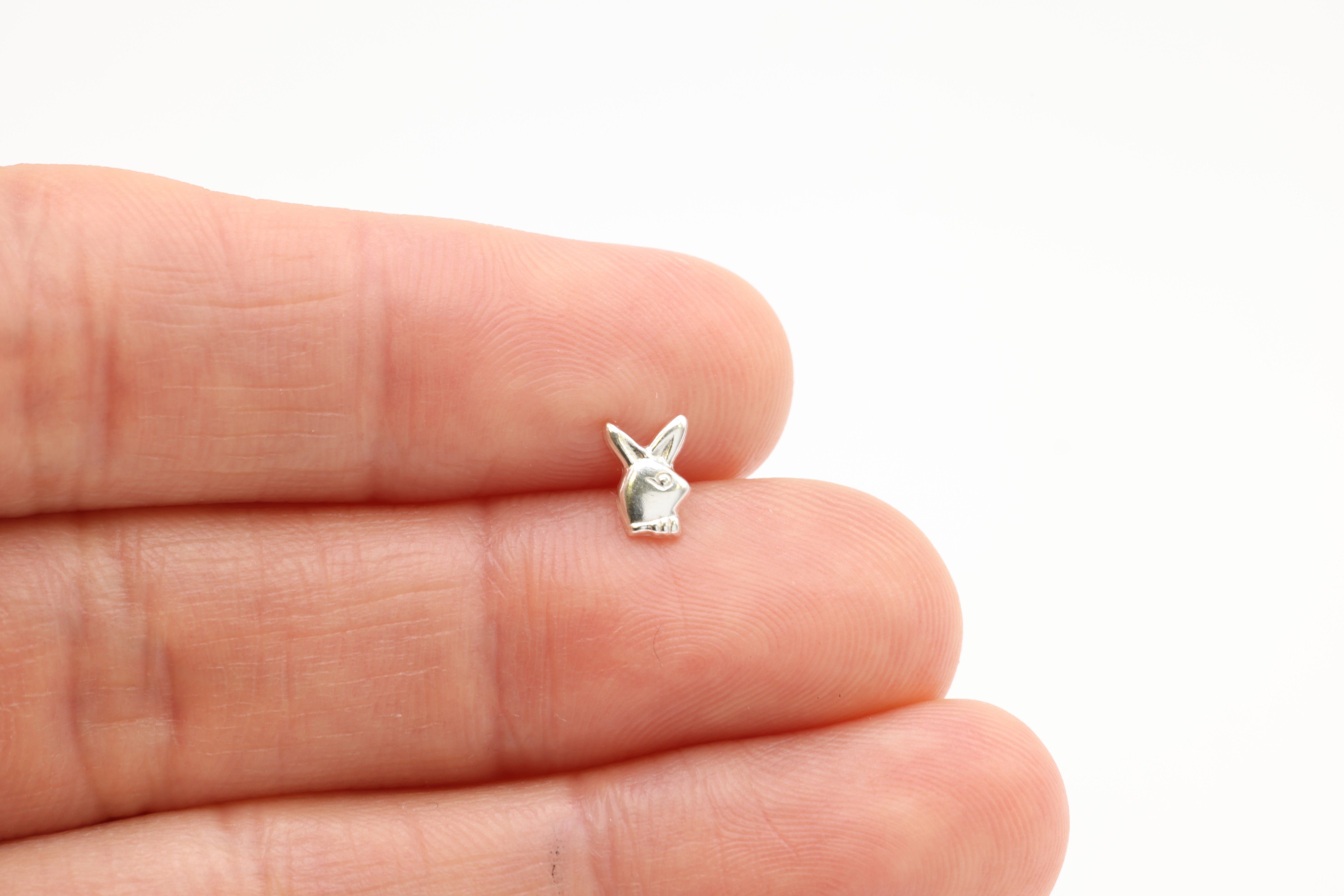 Rabbit Stud Earring, 925 Sterling Silver, 8mm x 5mm, Wholesale, Bunny Dainty Minimalist Jewelry Earrings