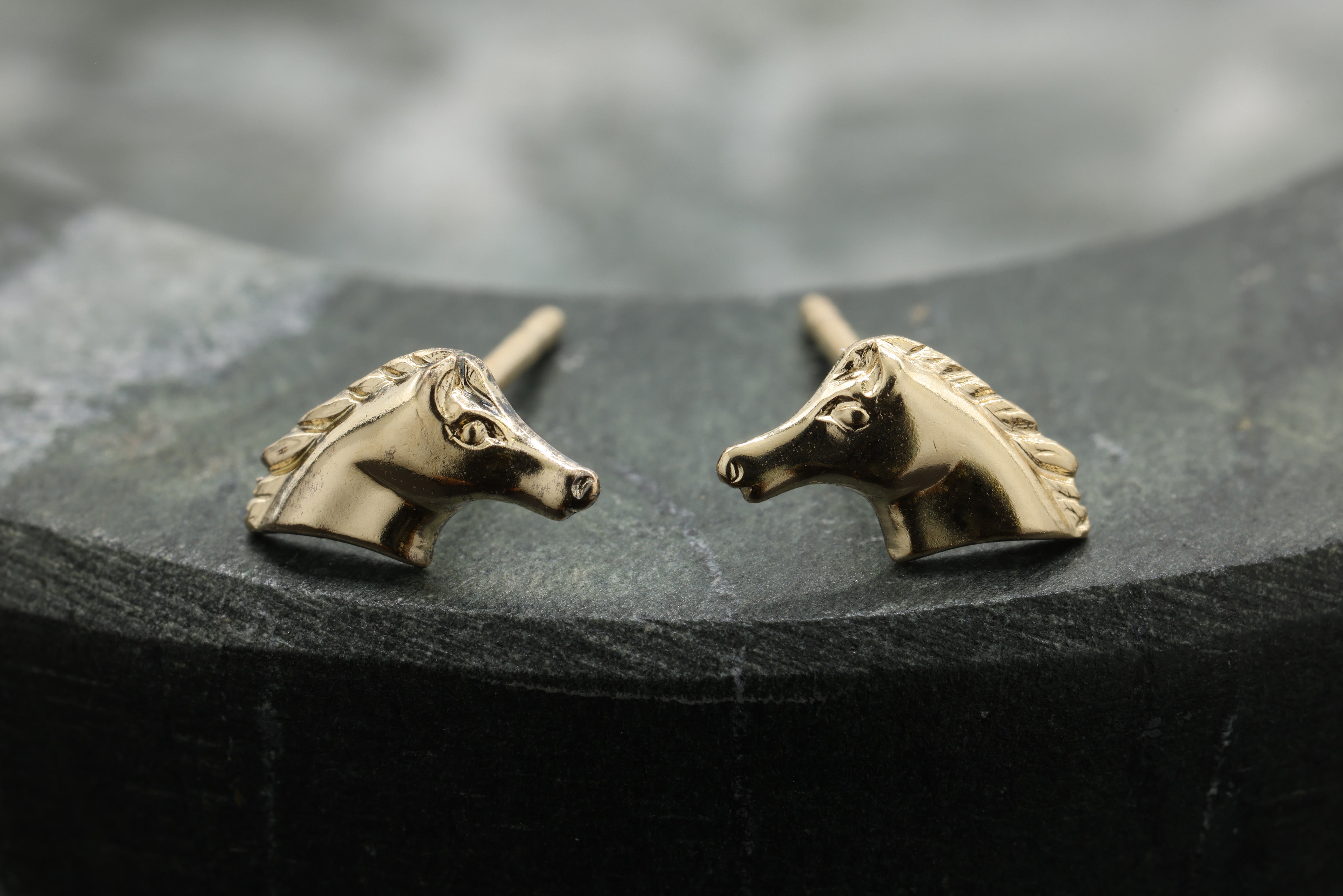 Horse Stud Earring, 14/20 Gold-Filled, 8mm x 4mm, Wholesale, Equestrian Stallion Cowboy Dainty Minimalist Jewelry Earrings