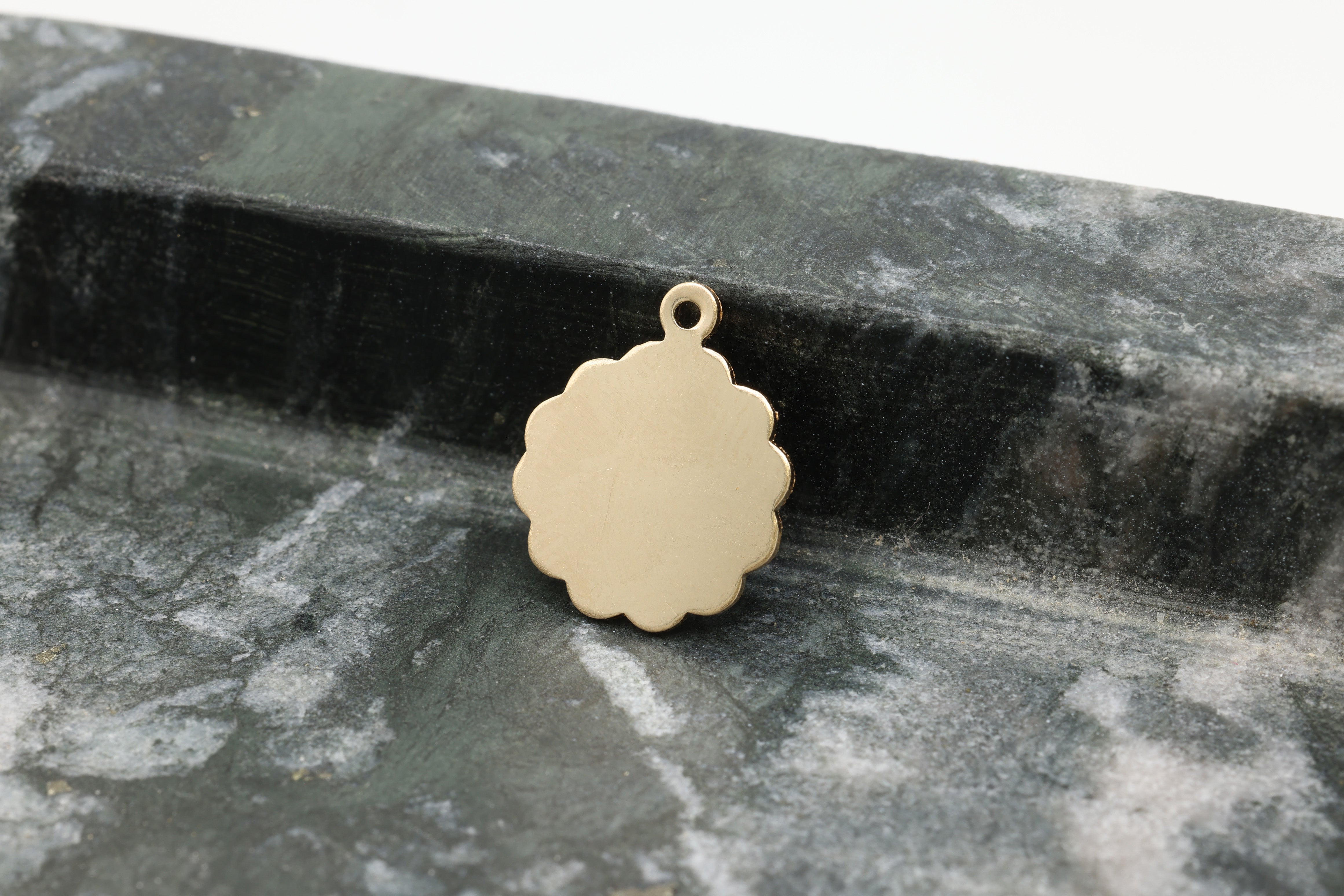 Scalloped Round Blank Charm, Wholesale, 14/20 Gold-Filled, 15mm x 13mm, Blank Stamping Charm, Jewelry Making Charm